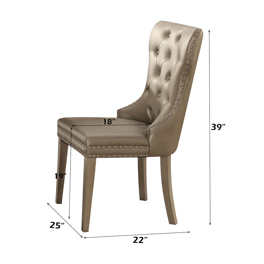 Kacela - Side Chair (Set of 2) - Champagne Synthetic Leather & Champagne, silver, view 3