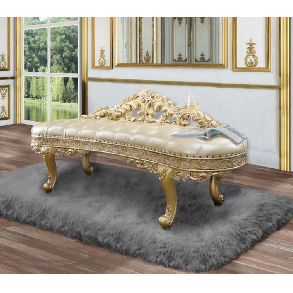 Cabriole - Bench - Light Gold Synthetic Leather & Gold, gold
