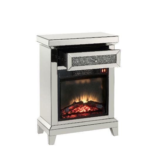 Noralie - 24" Fireplace - Mirrored & Faux Diamonds, silver, view 8