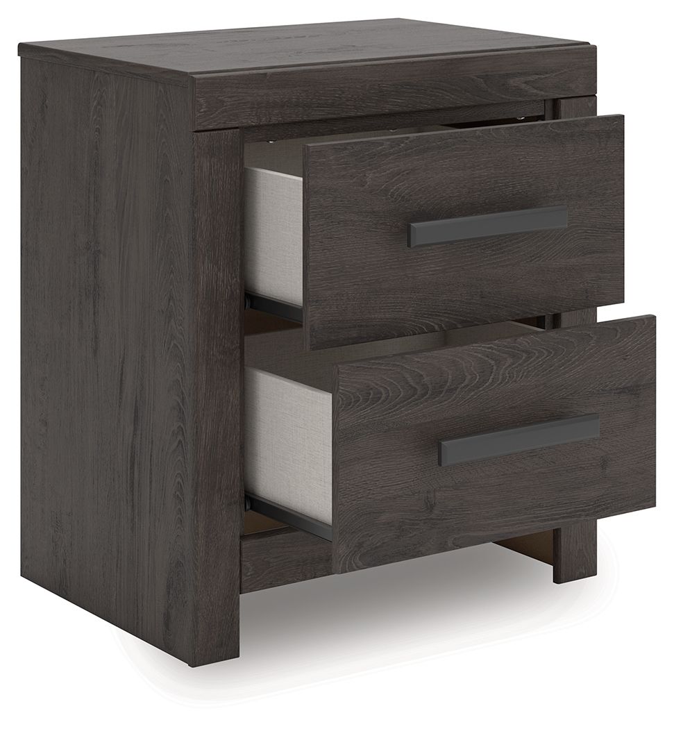 Ashley Furniture Prendonea - 6 Pc. - Dresser, Mirror, Twin Panel Bed, 2 Nightstands - Charcoal - Image 13