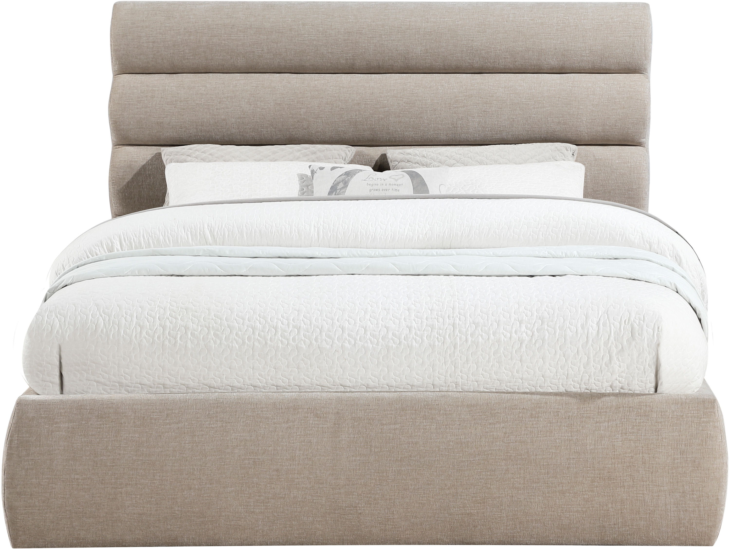 Adam - Chenille Fabric Queen Bed With 52" Headboard - Beige