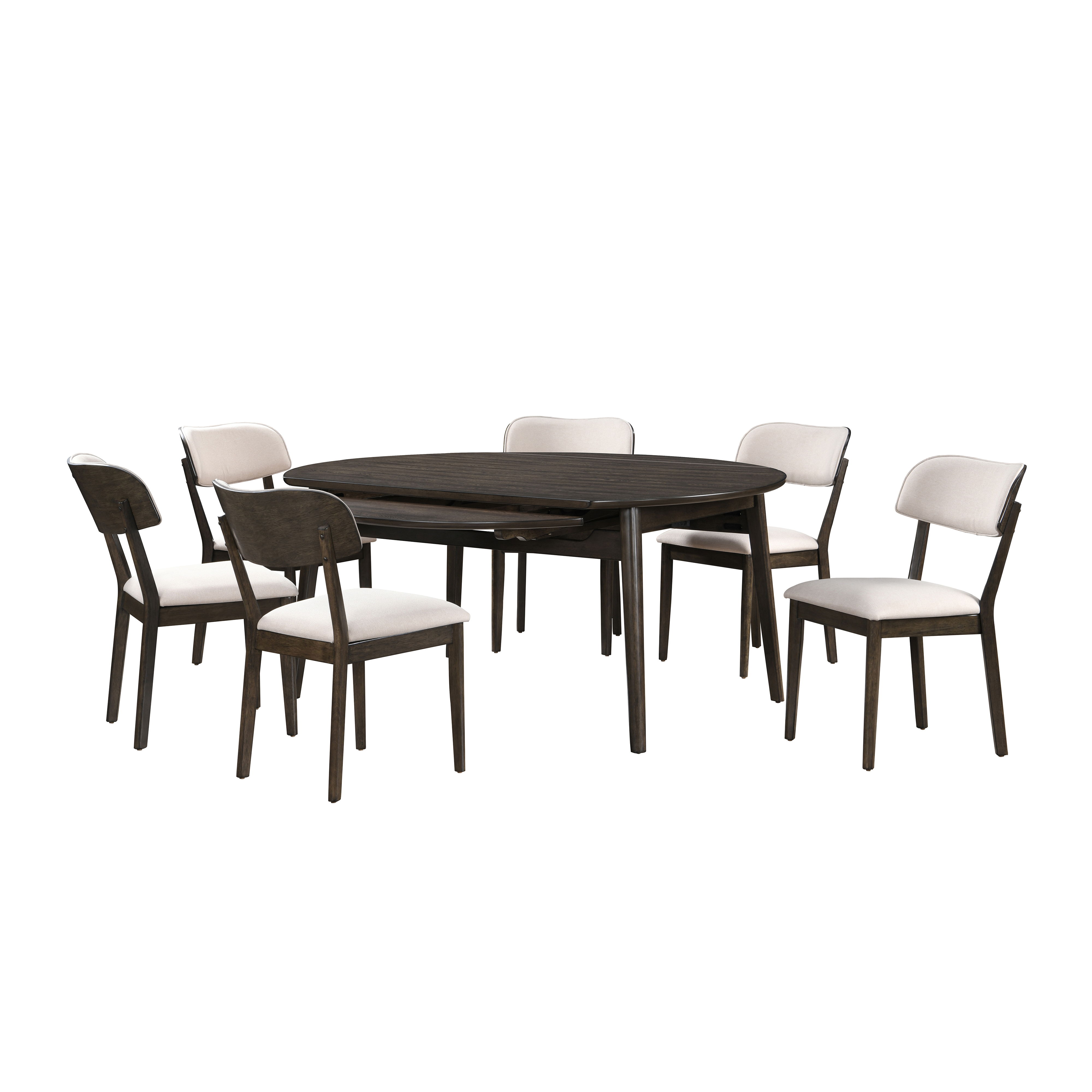 Rex - 65" Round Dining Table With Leaves & 6 Chairs - Dark Brown