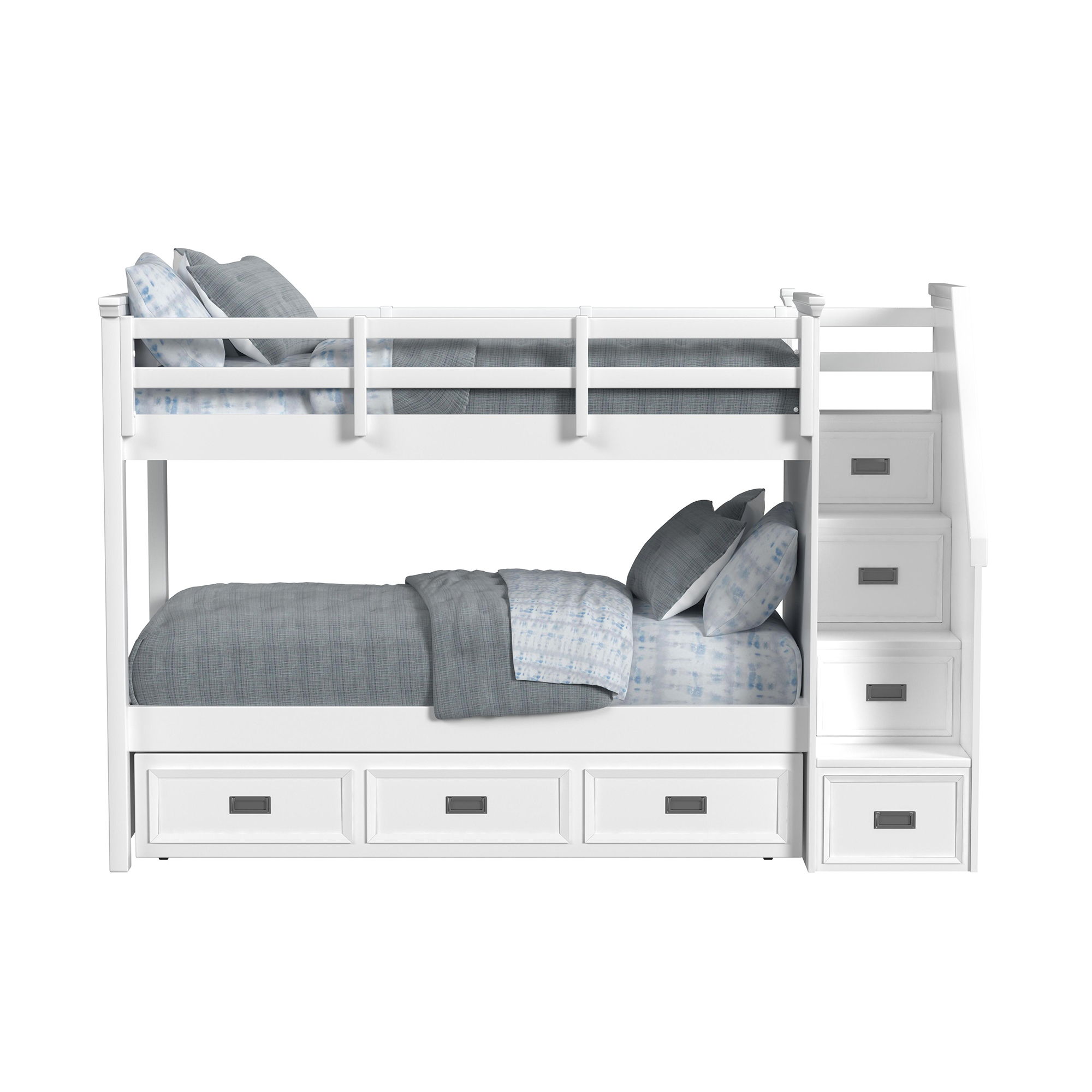 Hampton Kids - Twin Over Twin Bunk With Staircase And Trundle - White