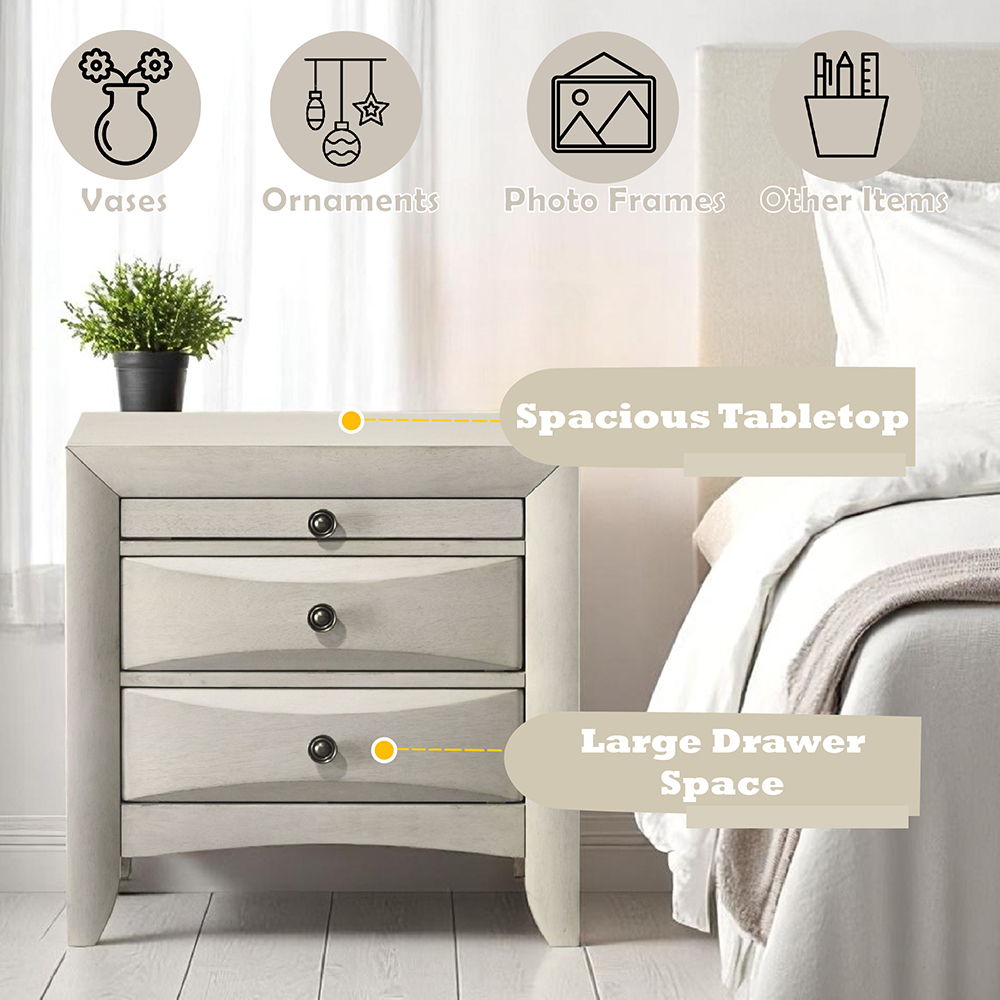 Ramondi - Nightstand - Antique White, white