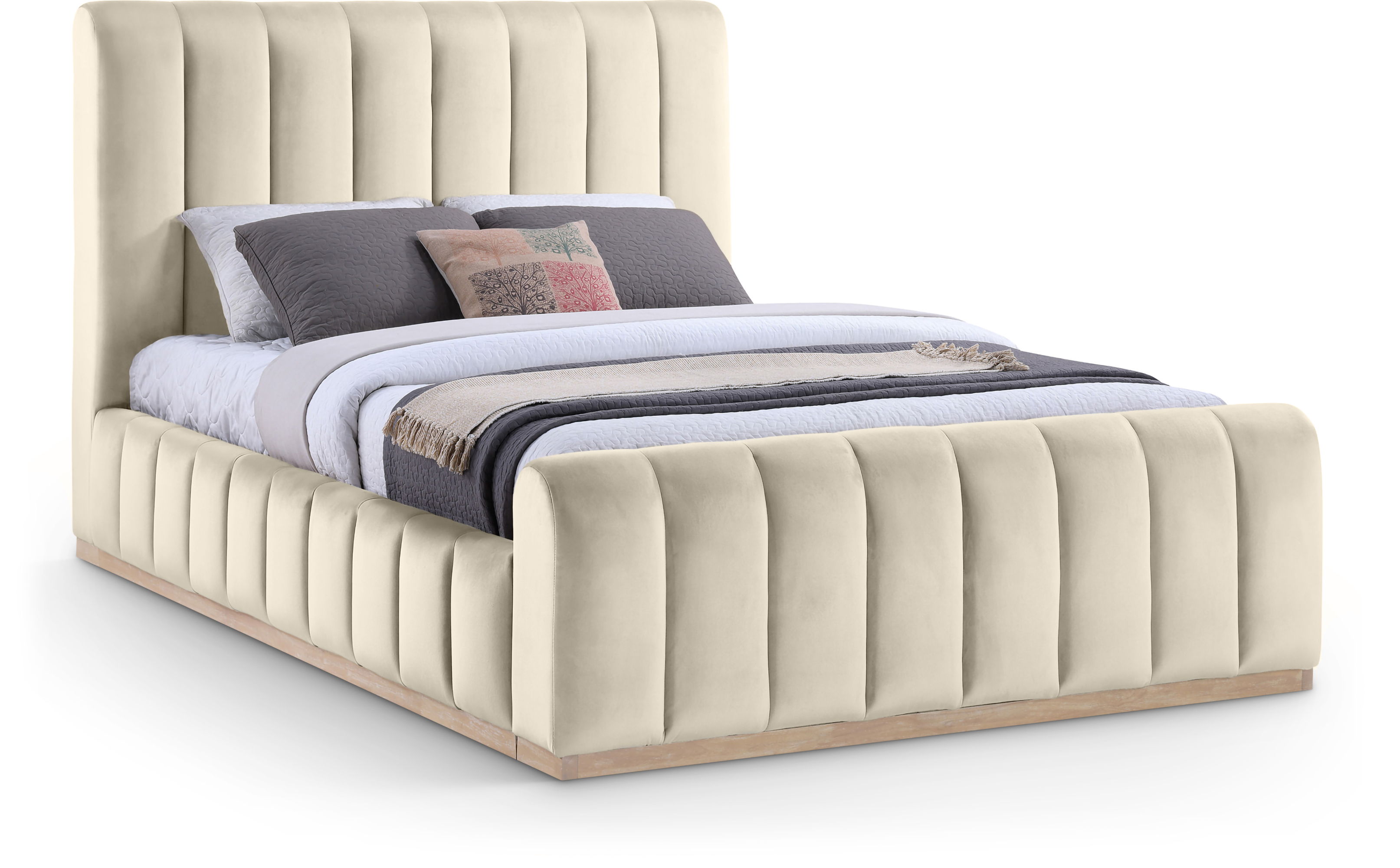 Amara - Velvet Queen Bed - Cream