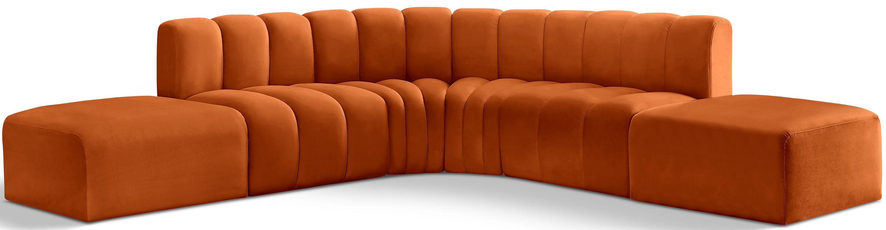Arc - Velvet 6 Piece Corner Modular Sofa - Cognac