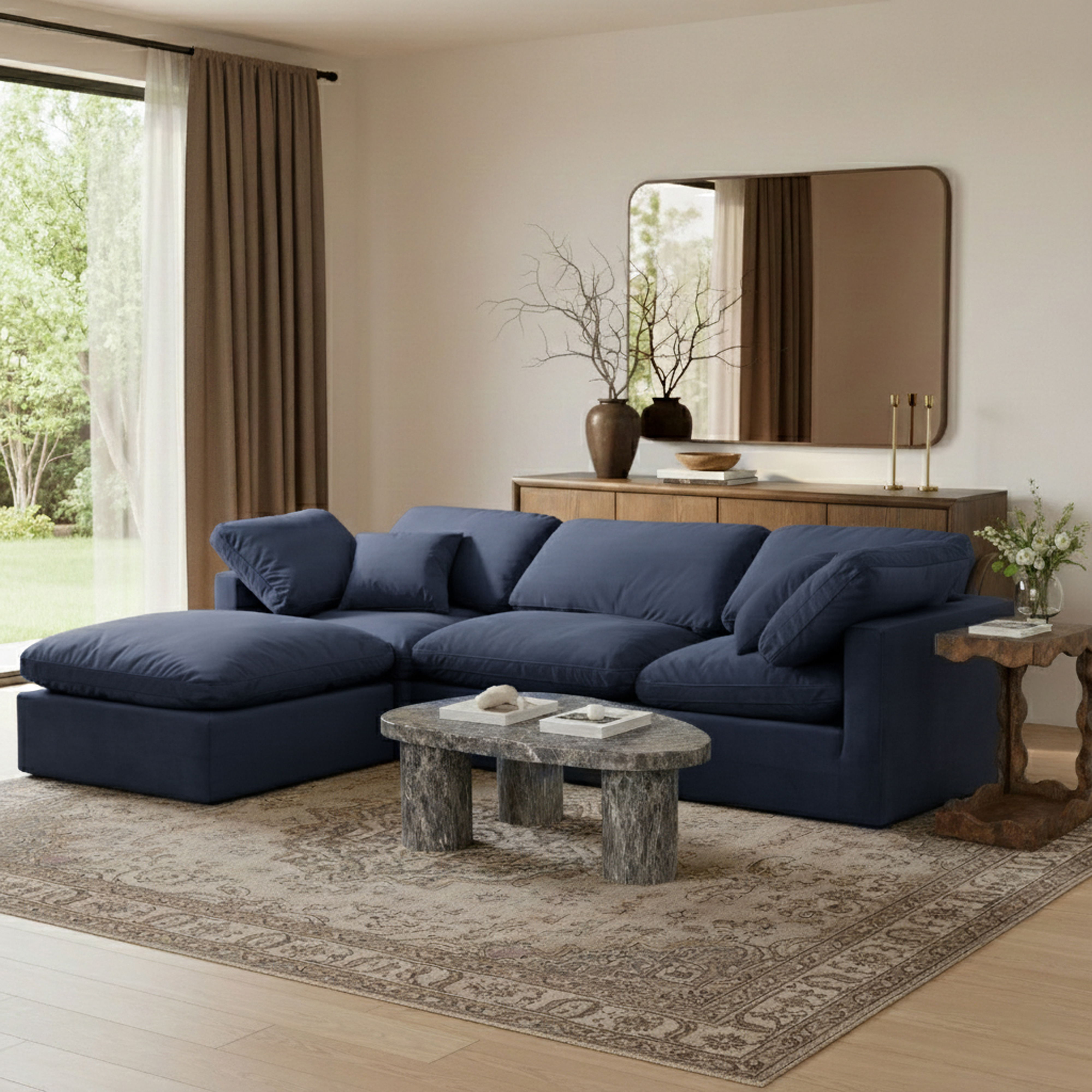 Indulge - Velvet 4 Piece Modular Sectional With Chaise - Blue