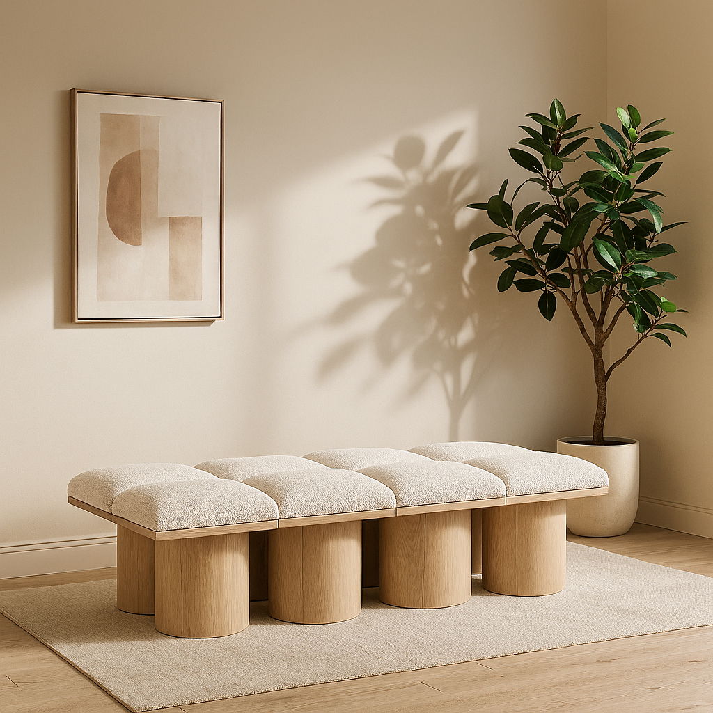 Pavilion - 72" 8 Piece Modular Bench With Natural Base - Cream