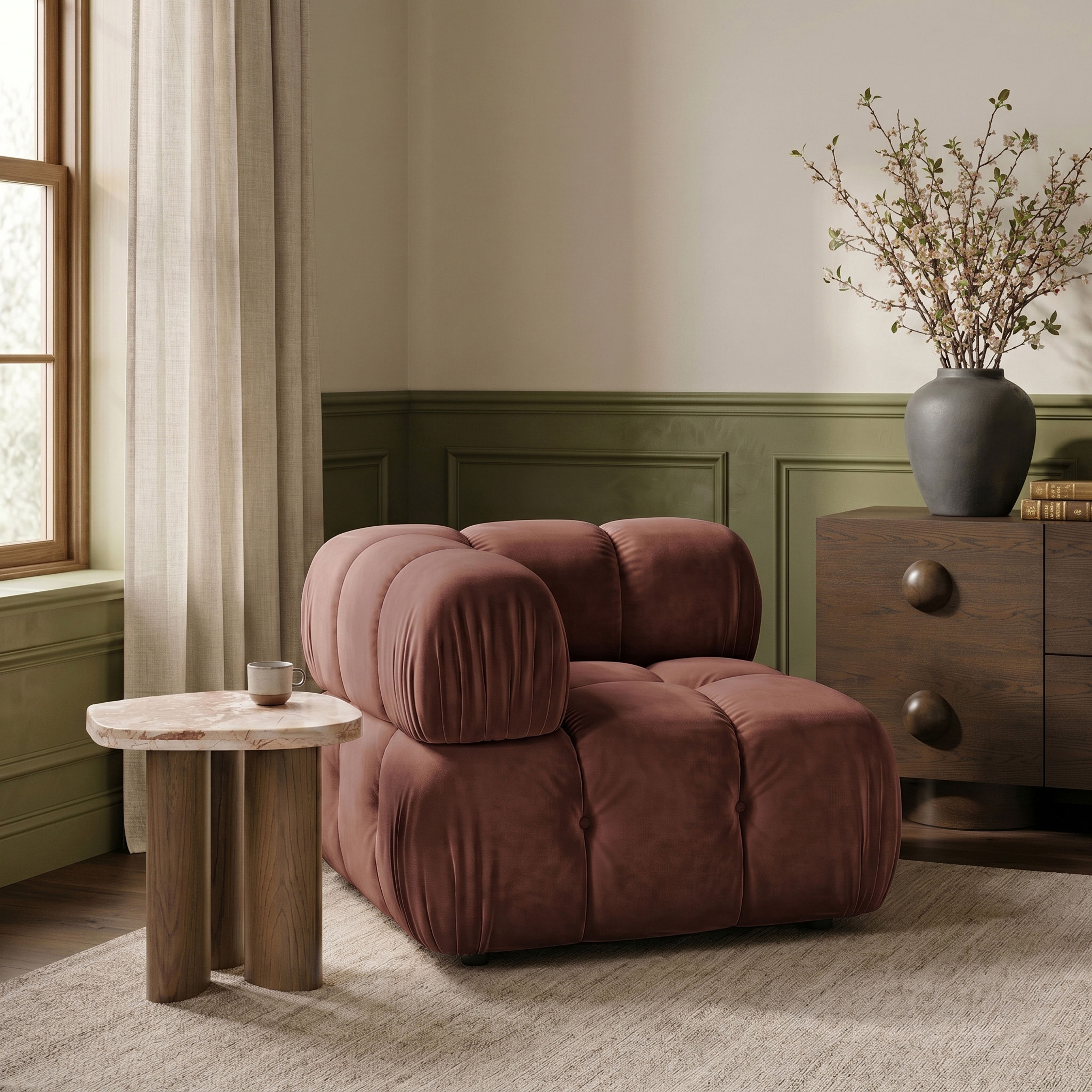 Orin - Velvet Performance Fabric Upholstered Modular Corner Chair - Rose