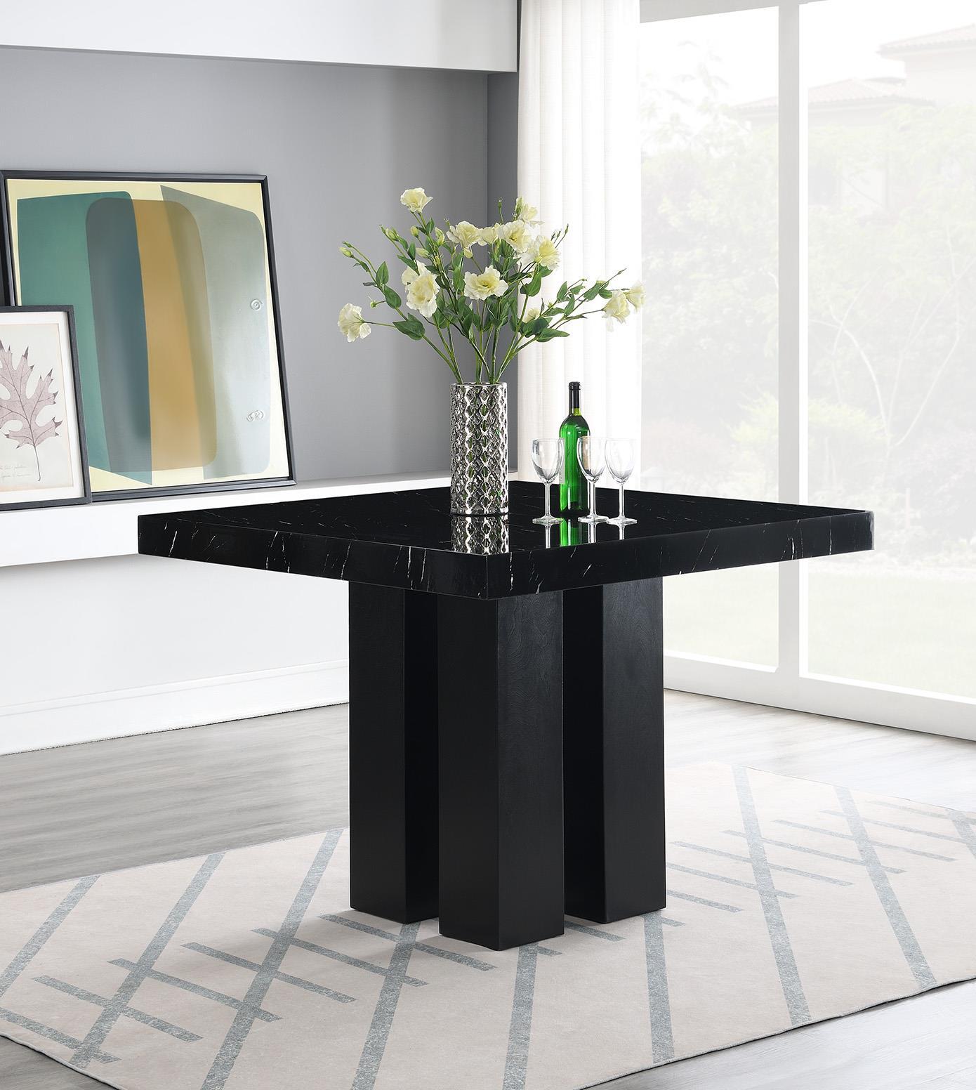 D132 - 5 Piece Dining Room Set (Counter Table, 4 Faux Leather Chairs) - Shimmer Silver / Black