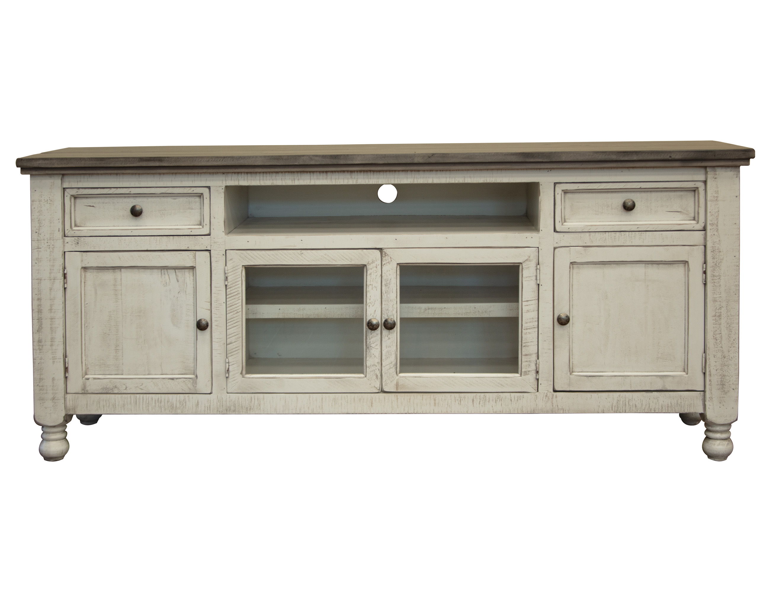 International Furniture Direct Stone - 80” TV Stand With 2 Drawers / 4 Doors - Antiqued Ivory / Weathered Gray