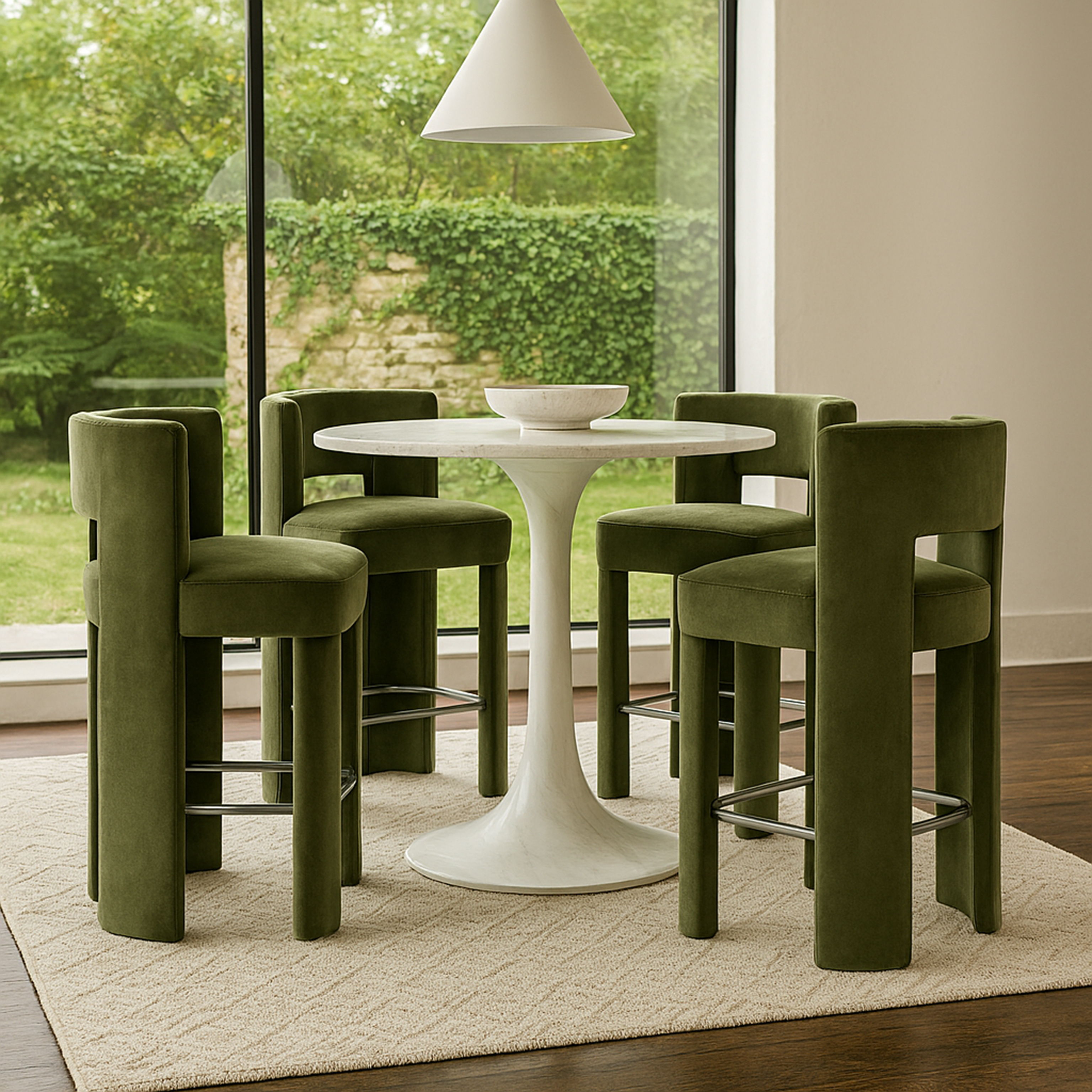 Zuno - Velvet Performance Fabric Upholstered Counter Stool (Set of 2) - Green