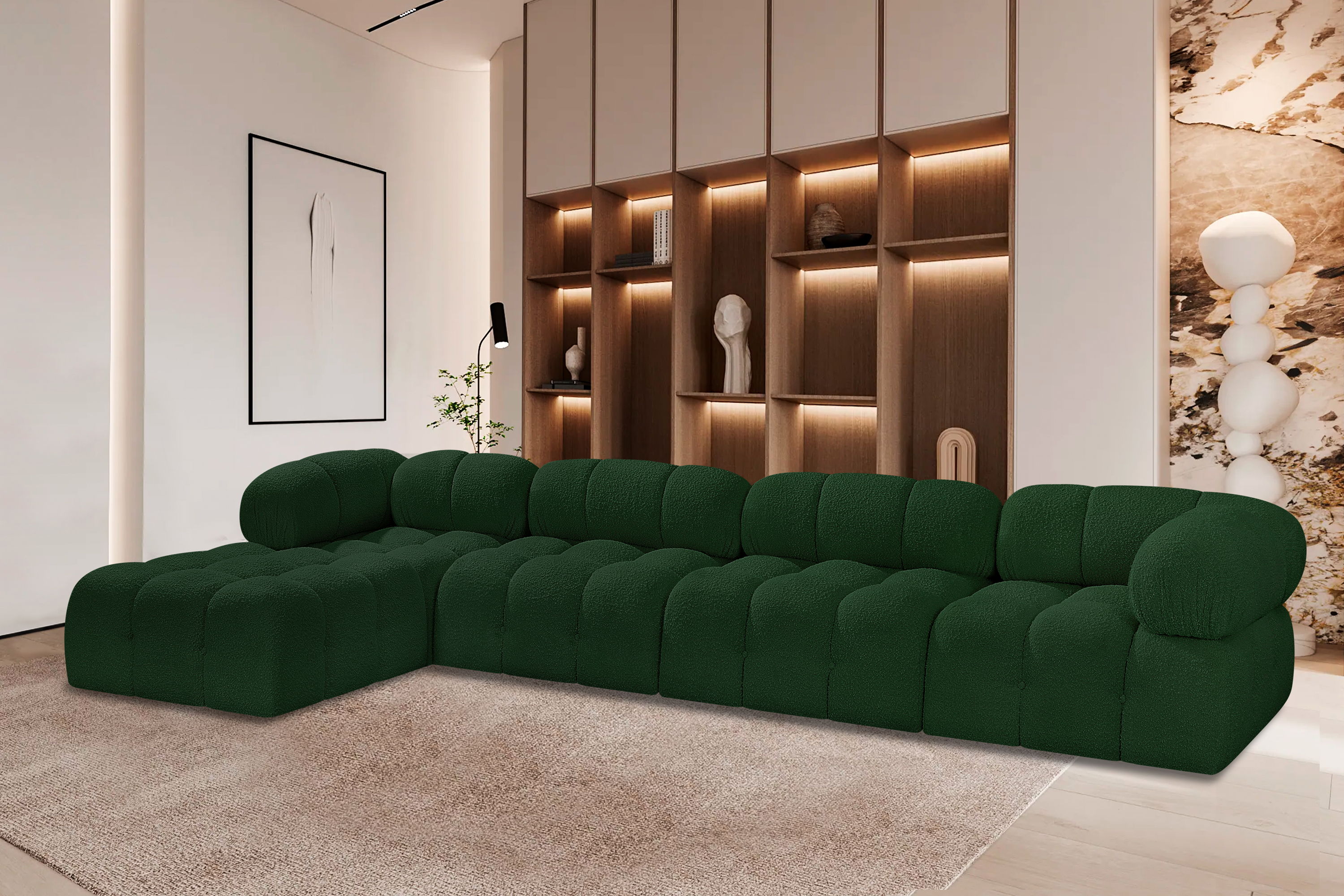 Ames - 5 Piece Fabric Modular Sectional - Green