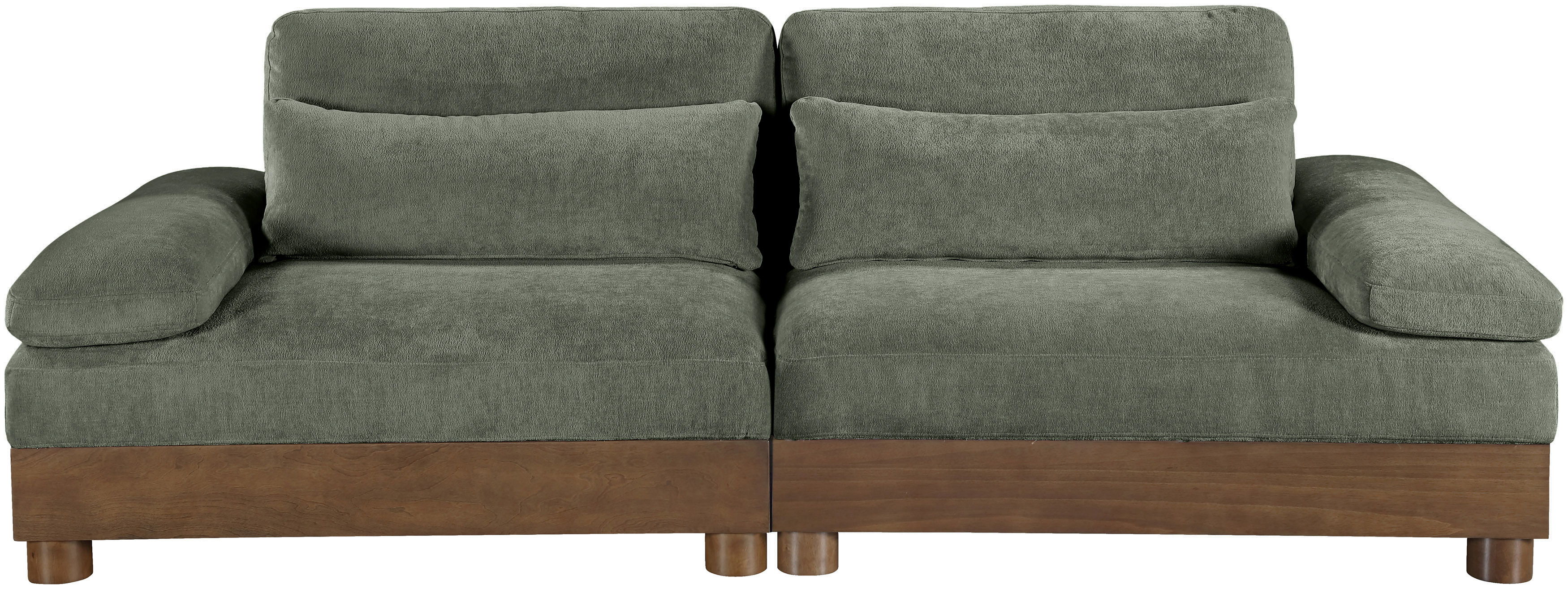 Turin - 95.5" Chenille Fabric Upholstered 2 Piece Modular Loveseat - Green / Brown Walnut