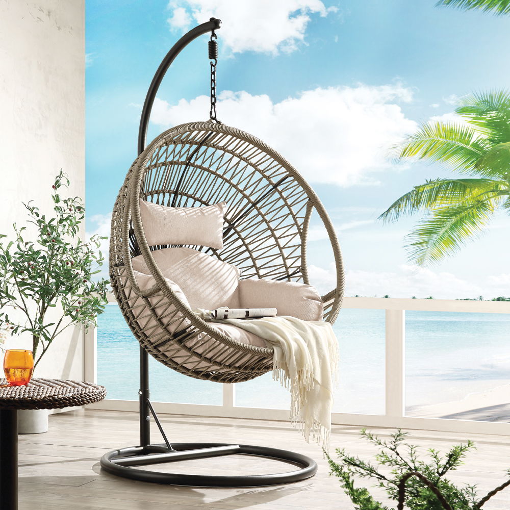 Vasant - Hanging Chair - Beige Fabric & Rope, dark gray