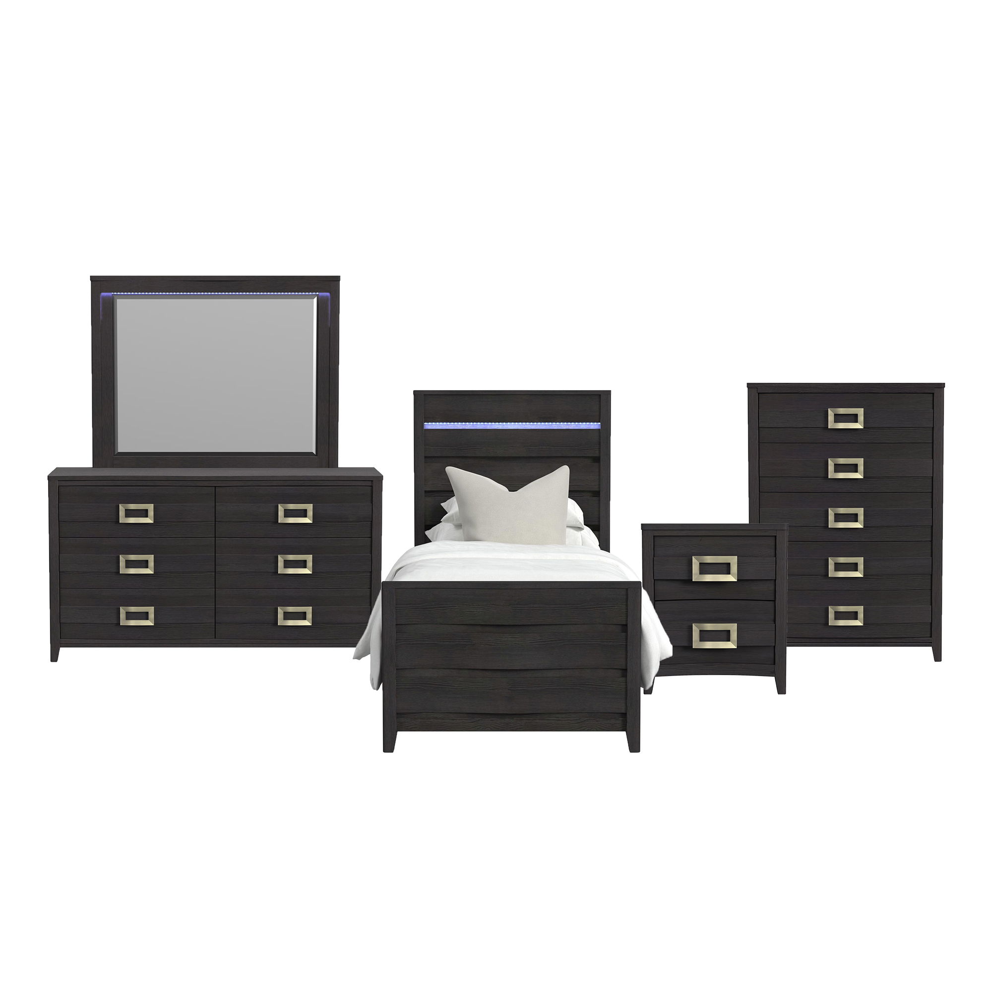 Twin · 5 Pc · Bedroom Set With LED