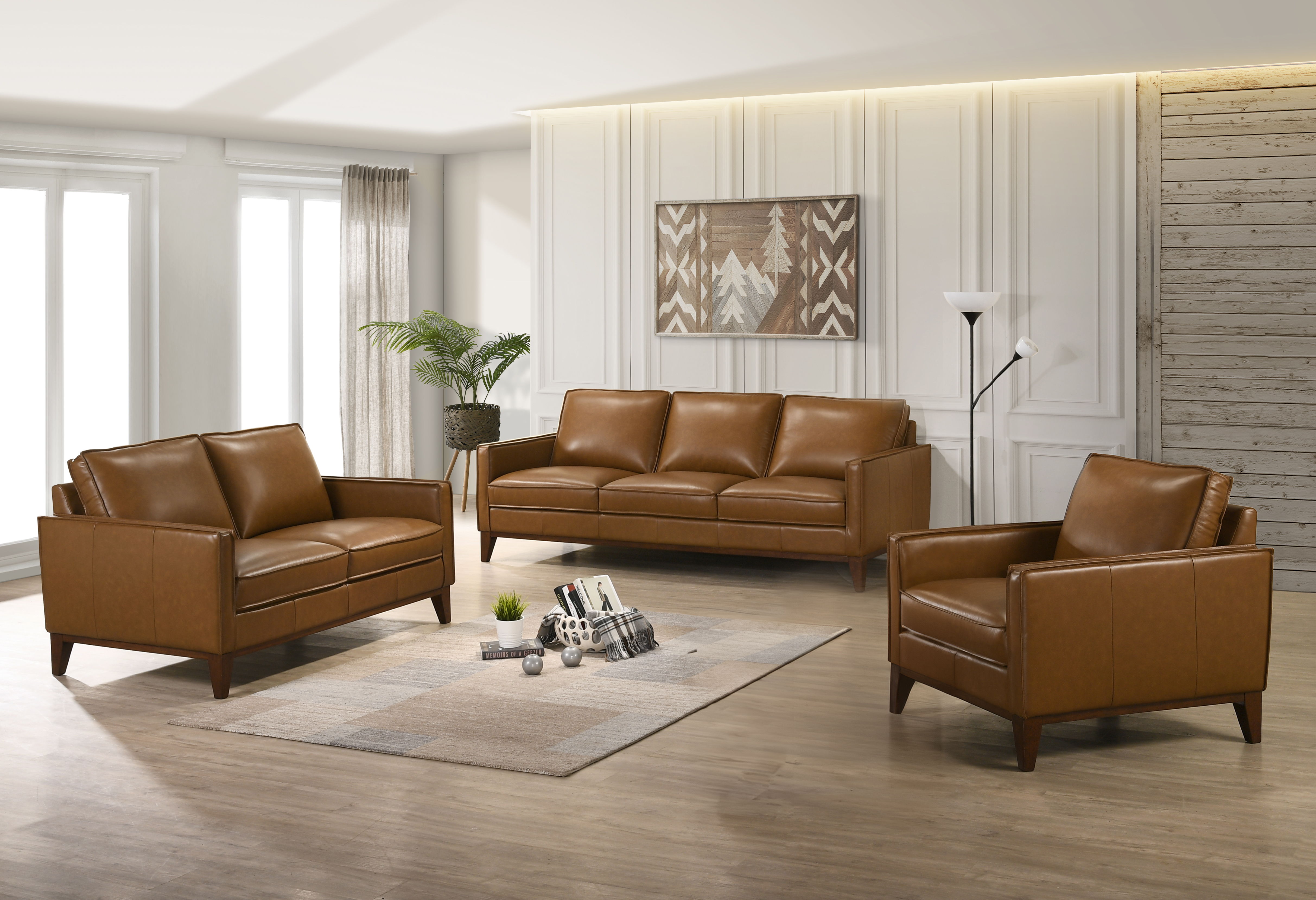 Caspar - 3 Piece Sofa & Loveseat & Chair - Caramel