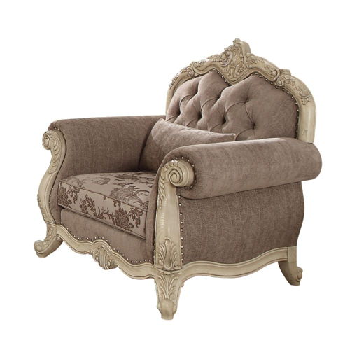 Ragenardus - Chair With Pillow - Gray Fabric & Antique White, gray