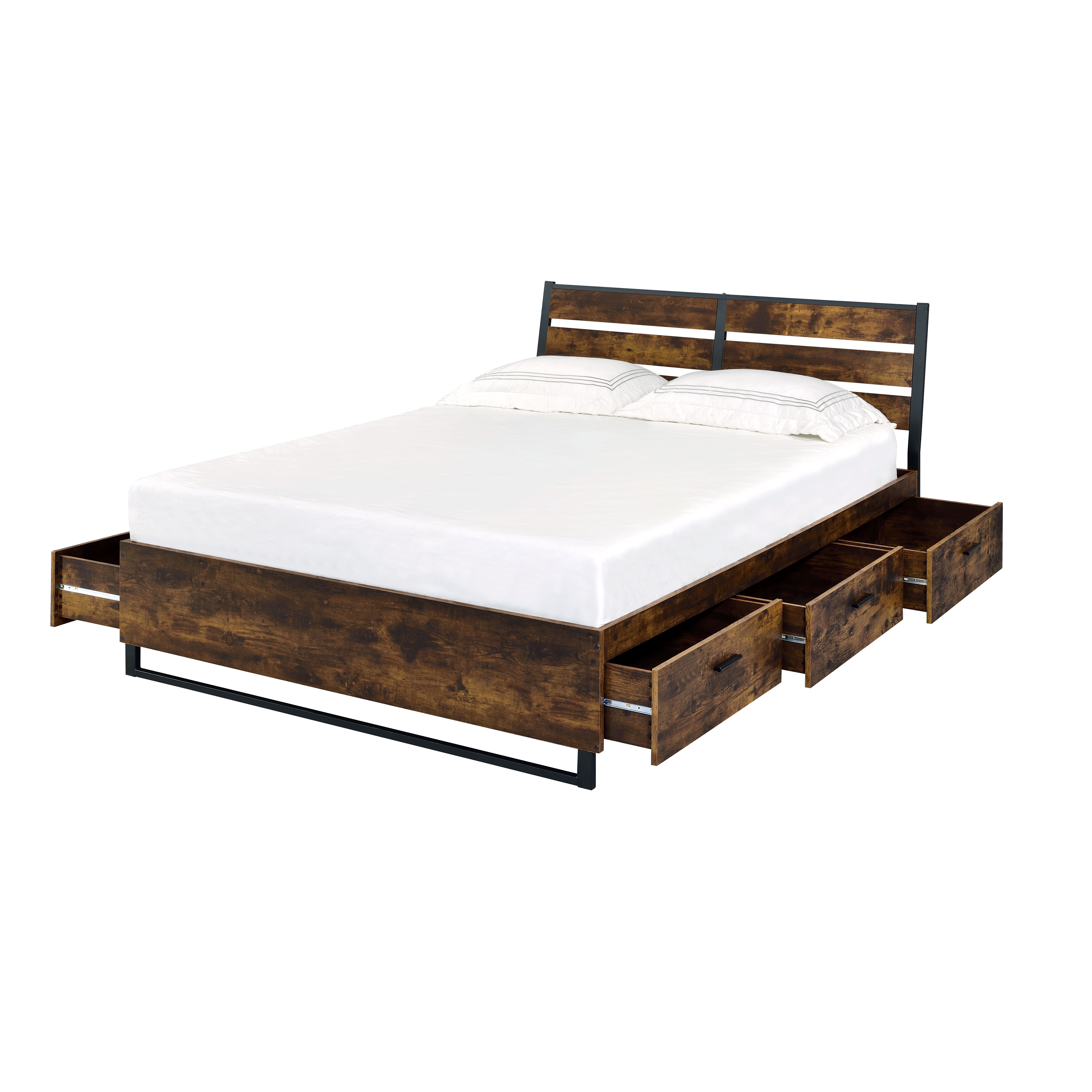 Juvanth - Eastern King Bed With Storage - Rustic Oak & Black, dark brown, view 4