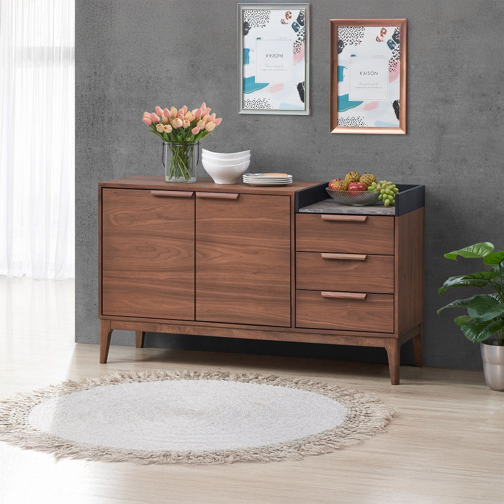 Bevis - Server - Green Fabric & Walnut, dark brown