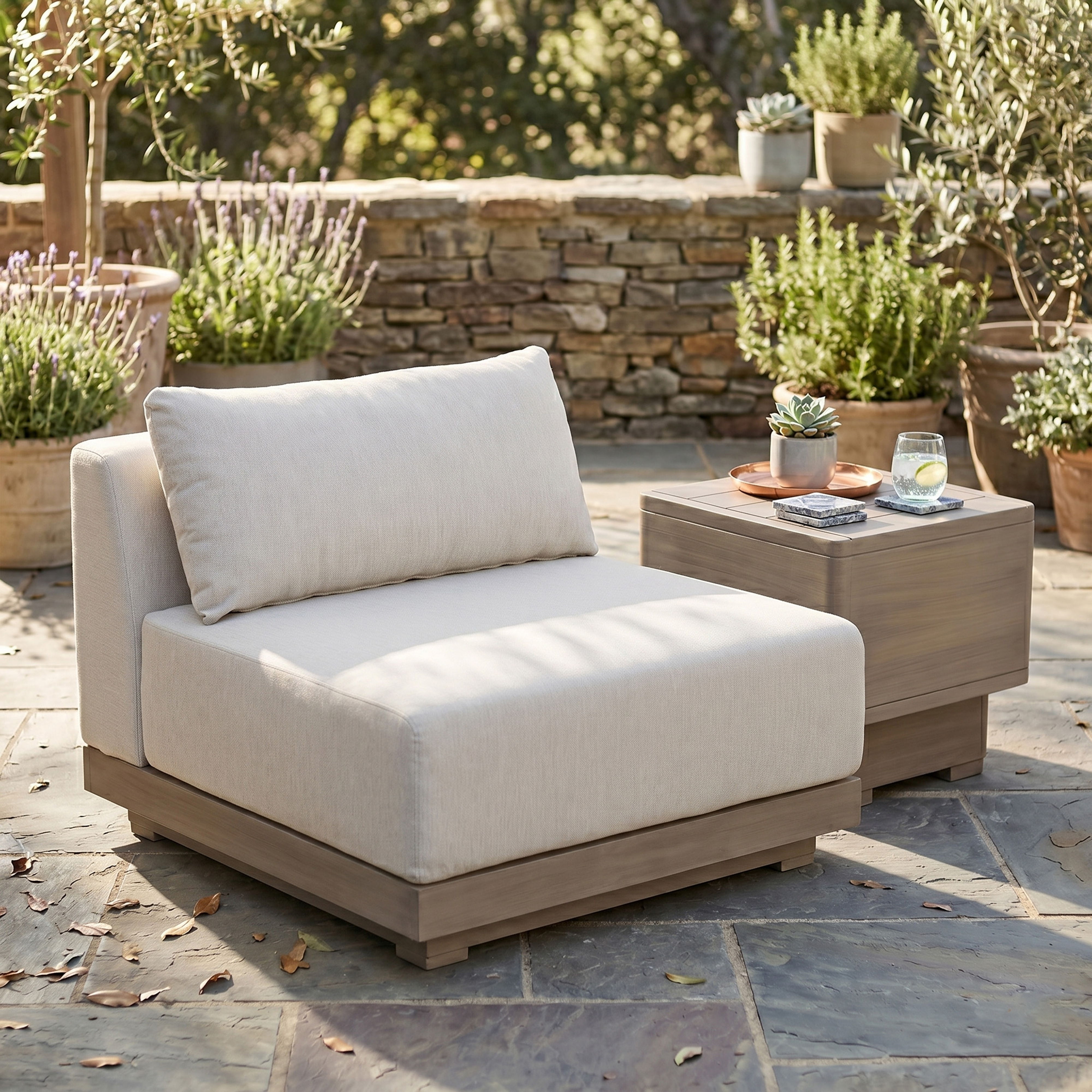 Solace - Olefin Performance Fabric Outdoor Patio Modular Armless Chair - Cream