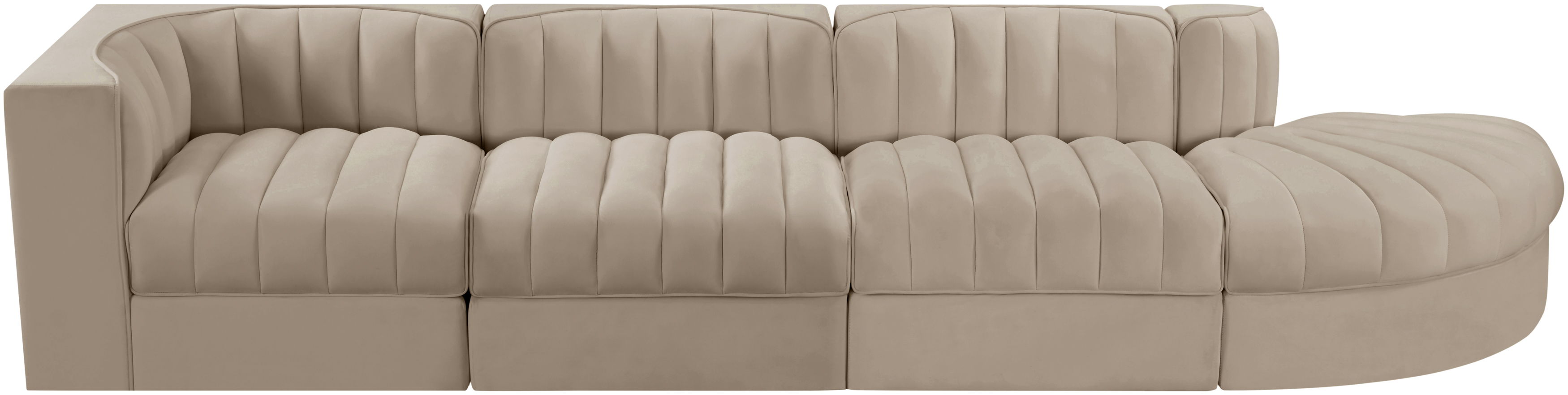 Rummi - Velvet Performance Fabric Upholstered 4 Piece Modular Sectional With Reverse Corner Chair - Beige