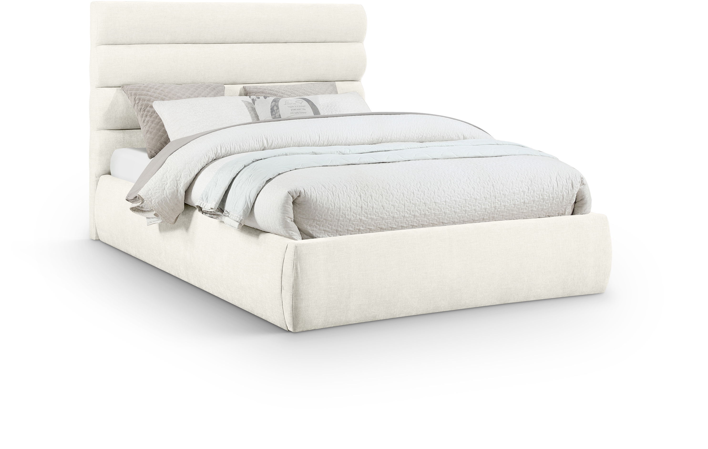 Adam - Chenille Fabric Queen Bed With 52" Headboard - Cream