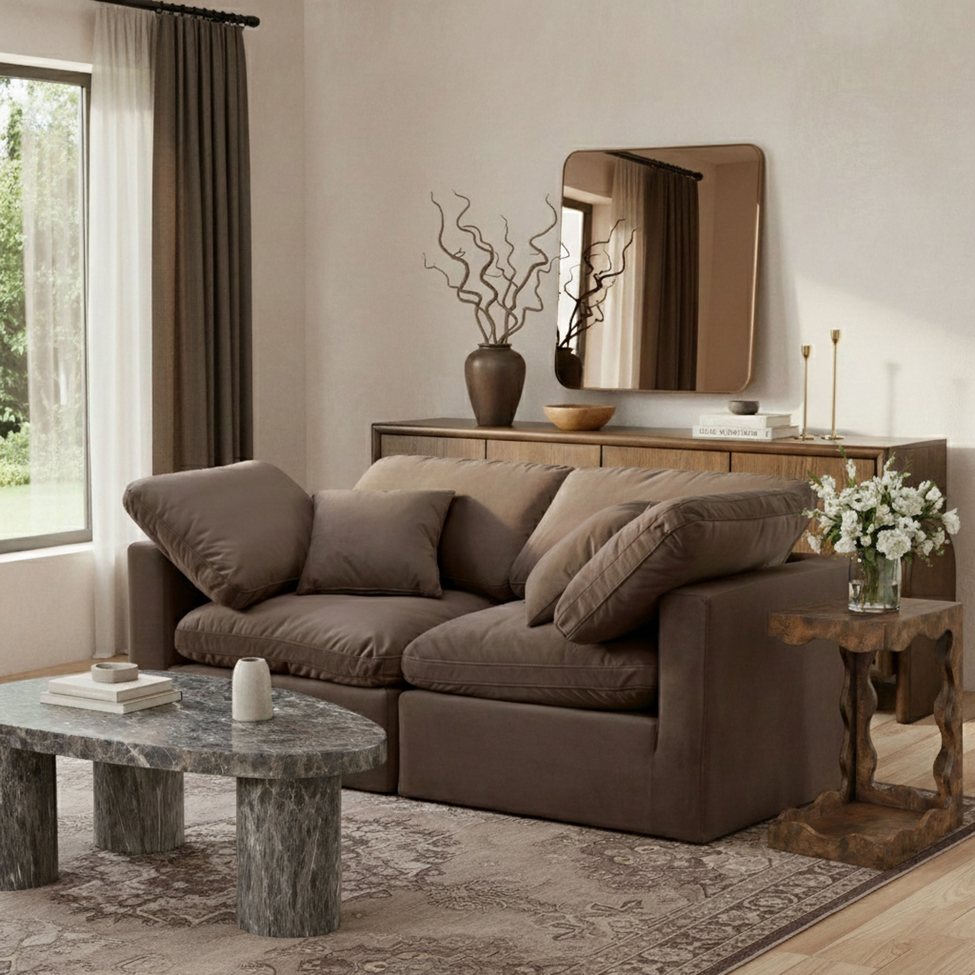 Indulge - Velvet 2 Piece Modular Sofa - Brown