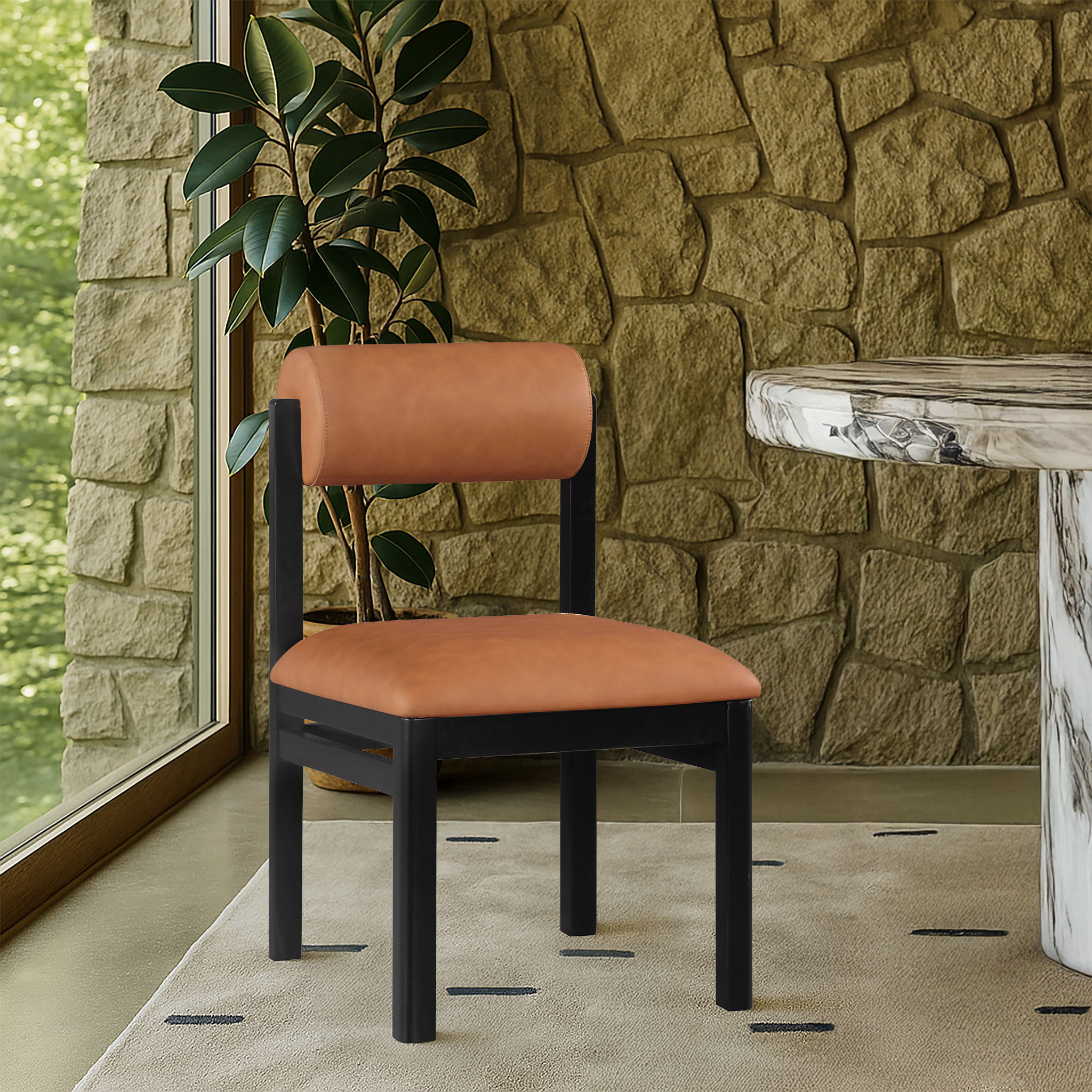 Roundhill - Vegan Leather Dining Chair (Set of 2) - Cognac