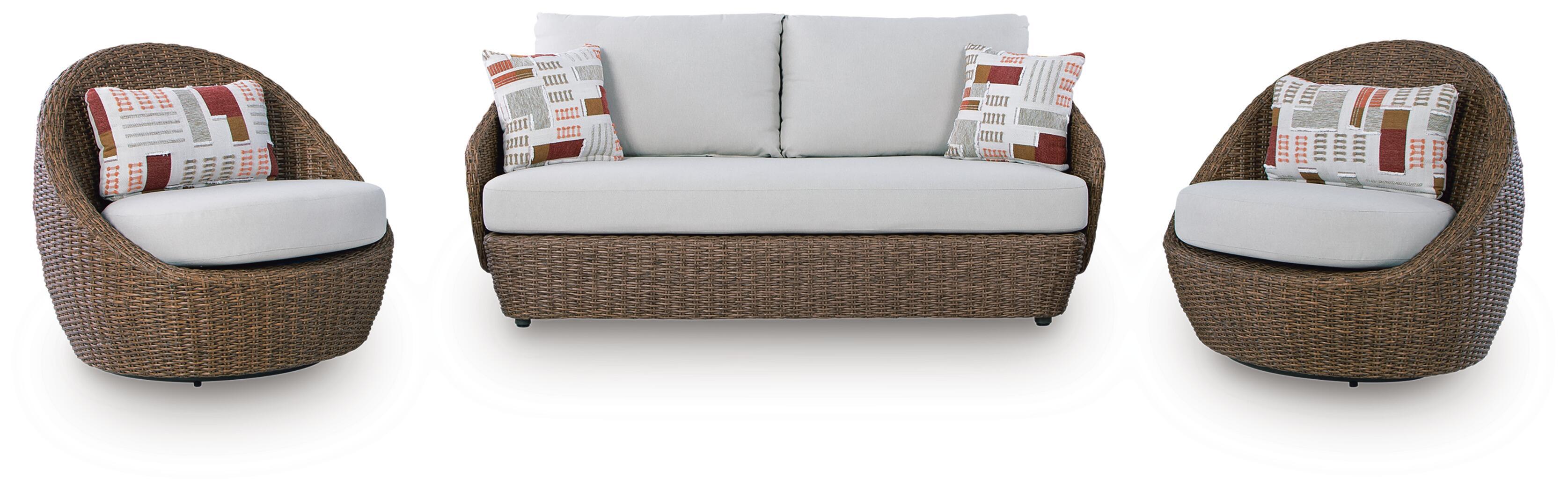 Double Point – Loveseat, Swivel Chairs Set (Set of 3) – Beige