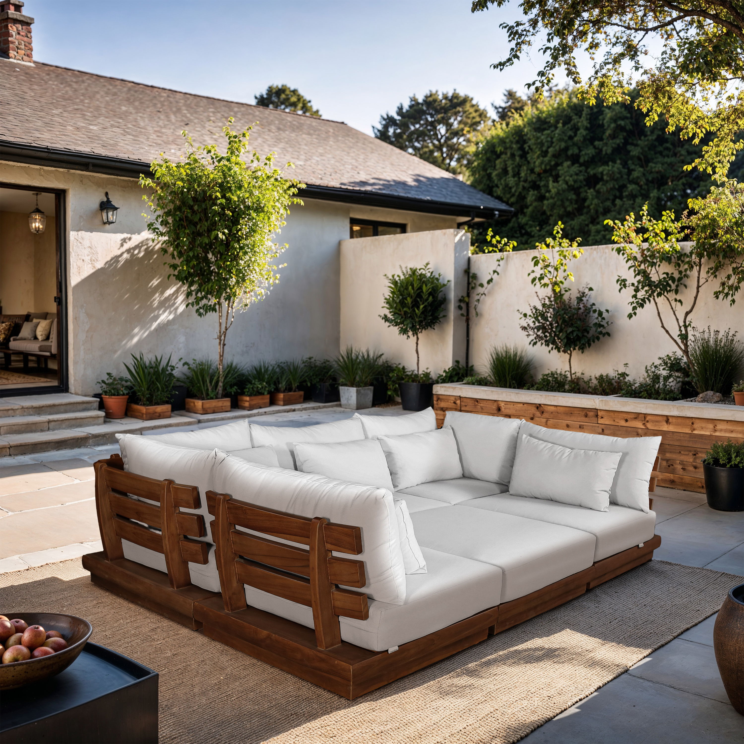 Mirella - 6 Piece Water Resistant Fabric 113" Upholstered Outdoor Patio Modular Sectional - Off-White