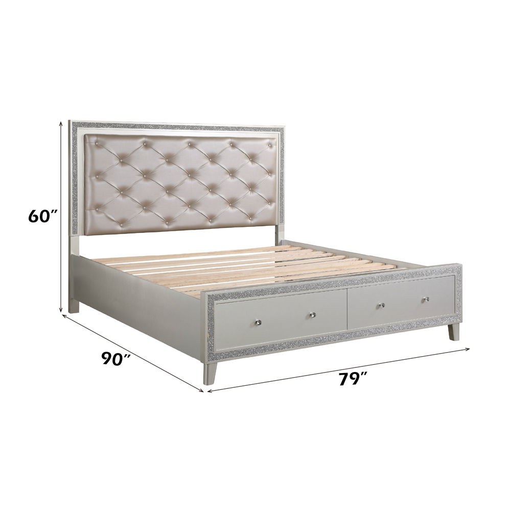 Sliverfluff - California King Bed With LED & Storages - Synthetic Leather & Champagne, beige, view 7
