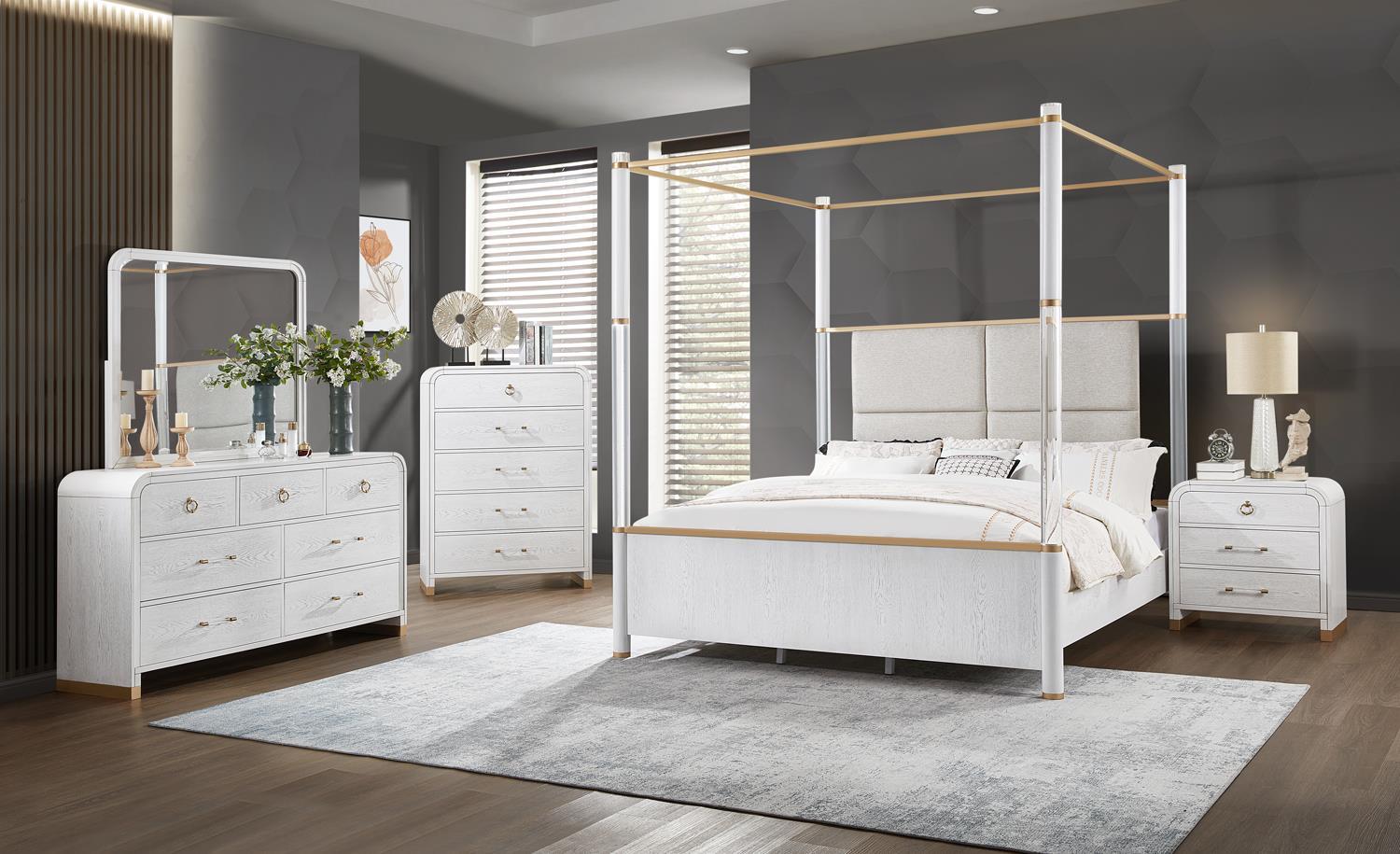 B093 - 3 Piece Bedroom Set (Queen Bed, Dresser, Mirror) - White
