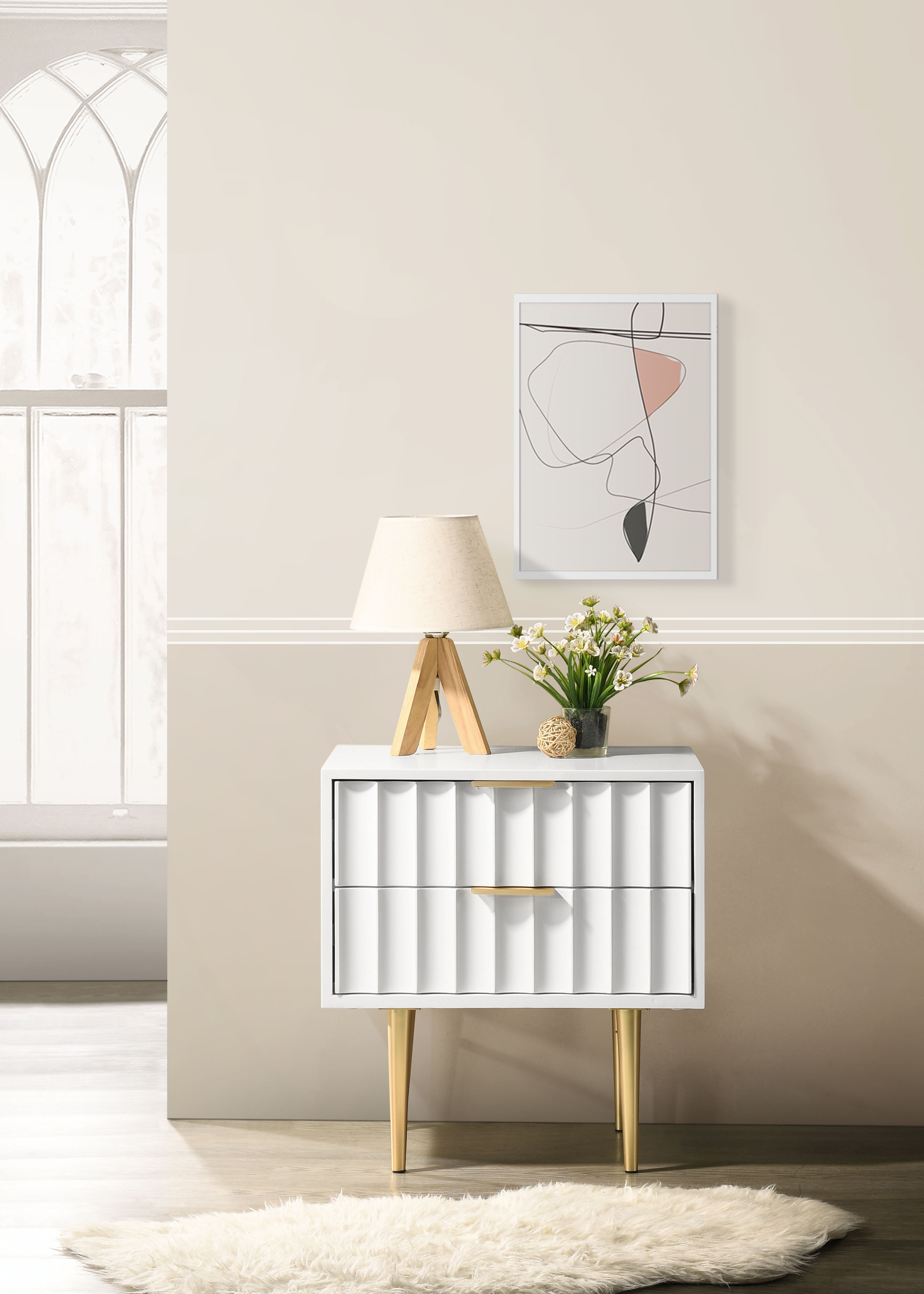 Modernist - Night Stand - White & Gold