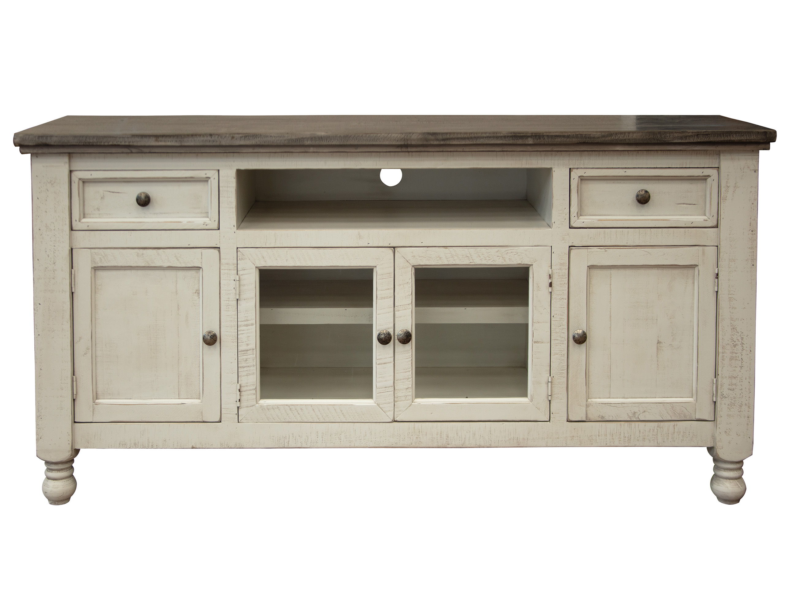 International Furniture Direct Stone - 70” TV Stand With 2 Drawers / 4 Doors - Antiqued Ivory / Weathered Gray