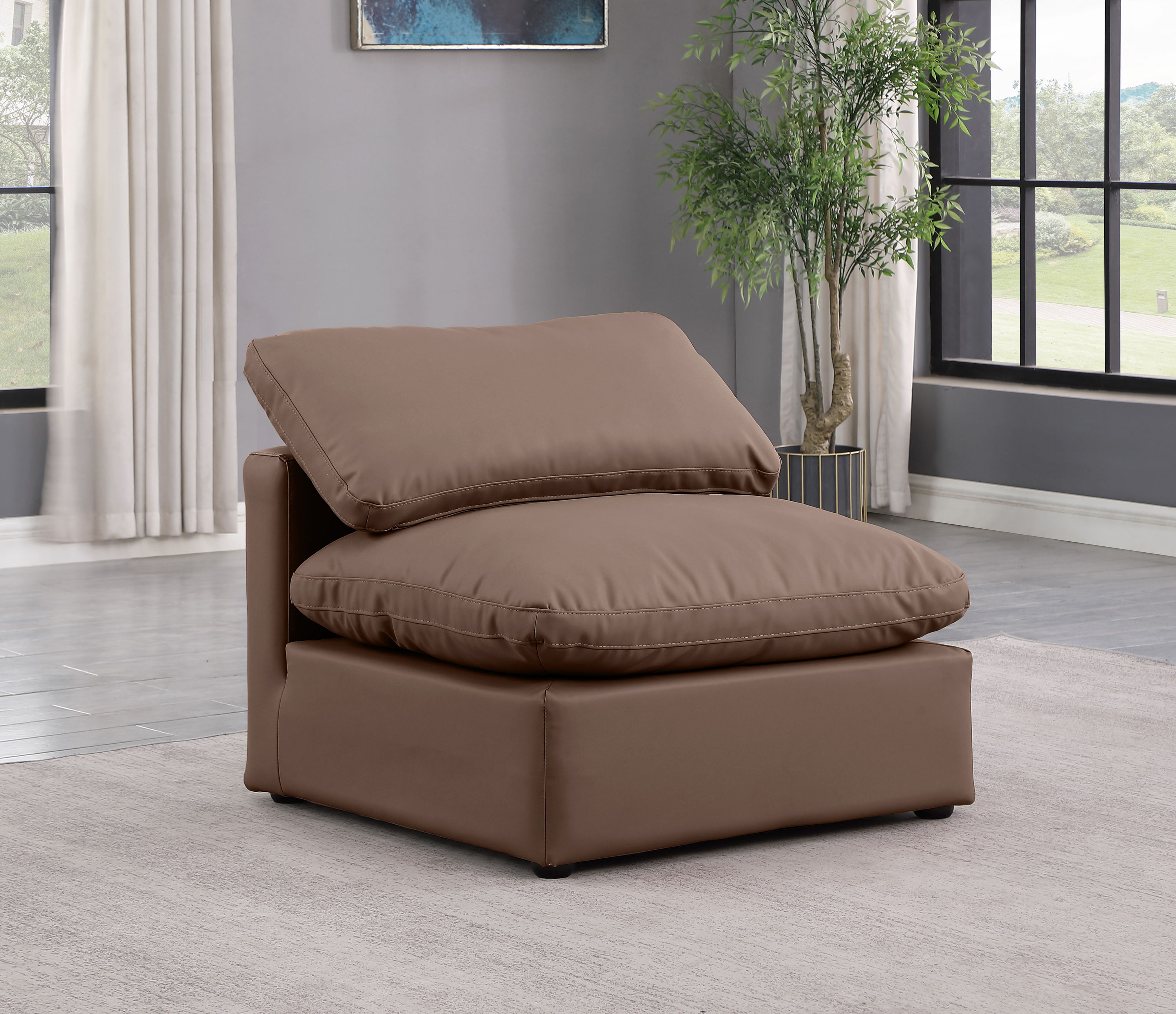 Indulge - Faux Leather Armless Chair - Brown