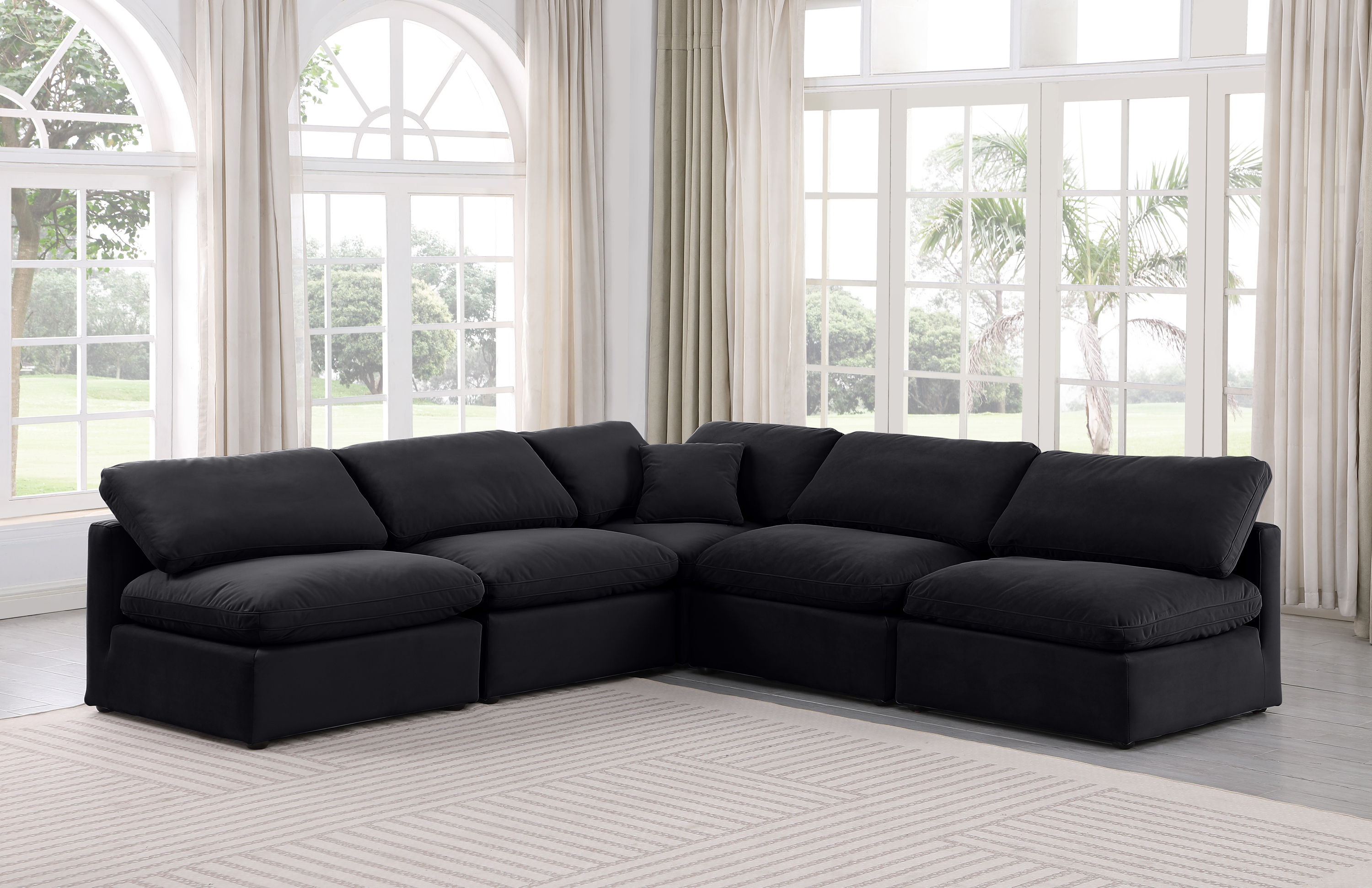 Indulge - Velvet 5 Piece Modular Corner Armless Sectional - Charcoal