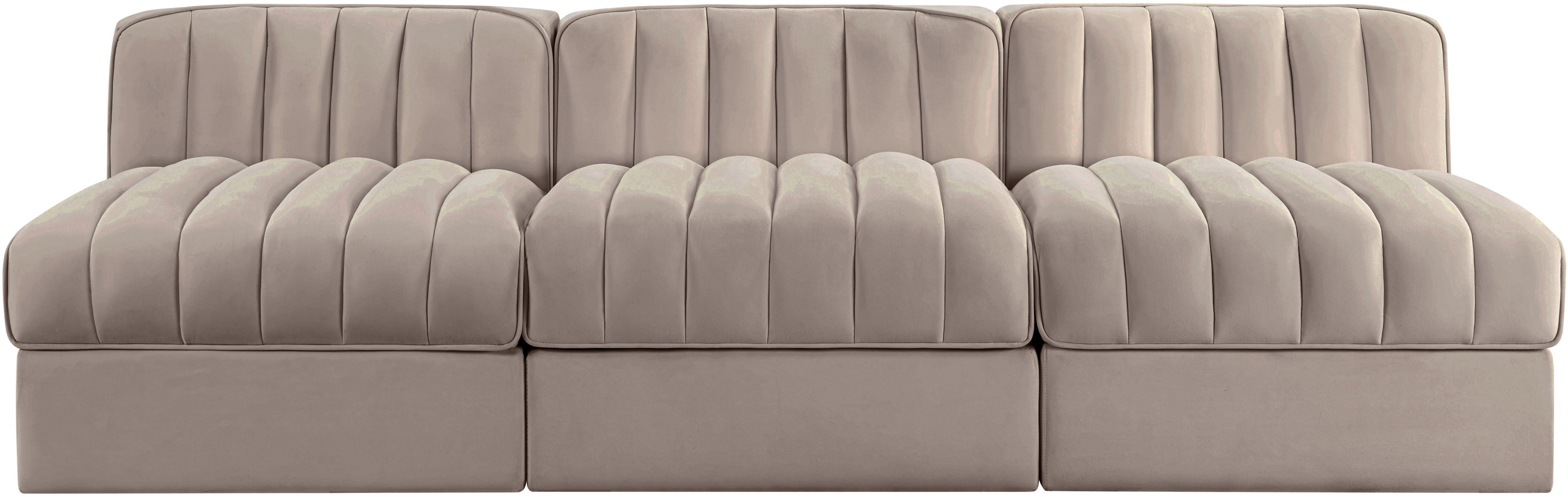 Rummi - Velvet Performance Fabric Upholstered 3 Piece Modular Armless Sofa - Taupe
