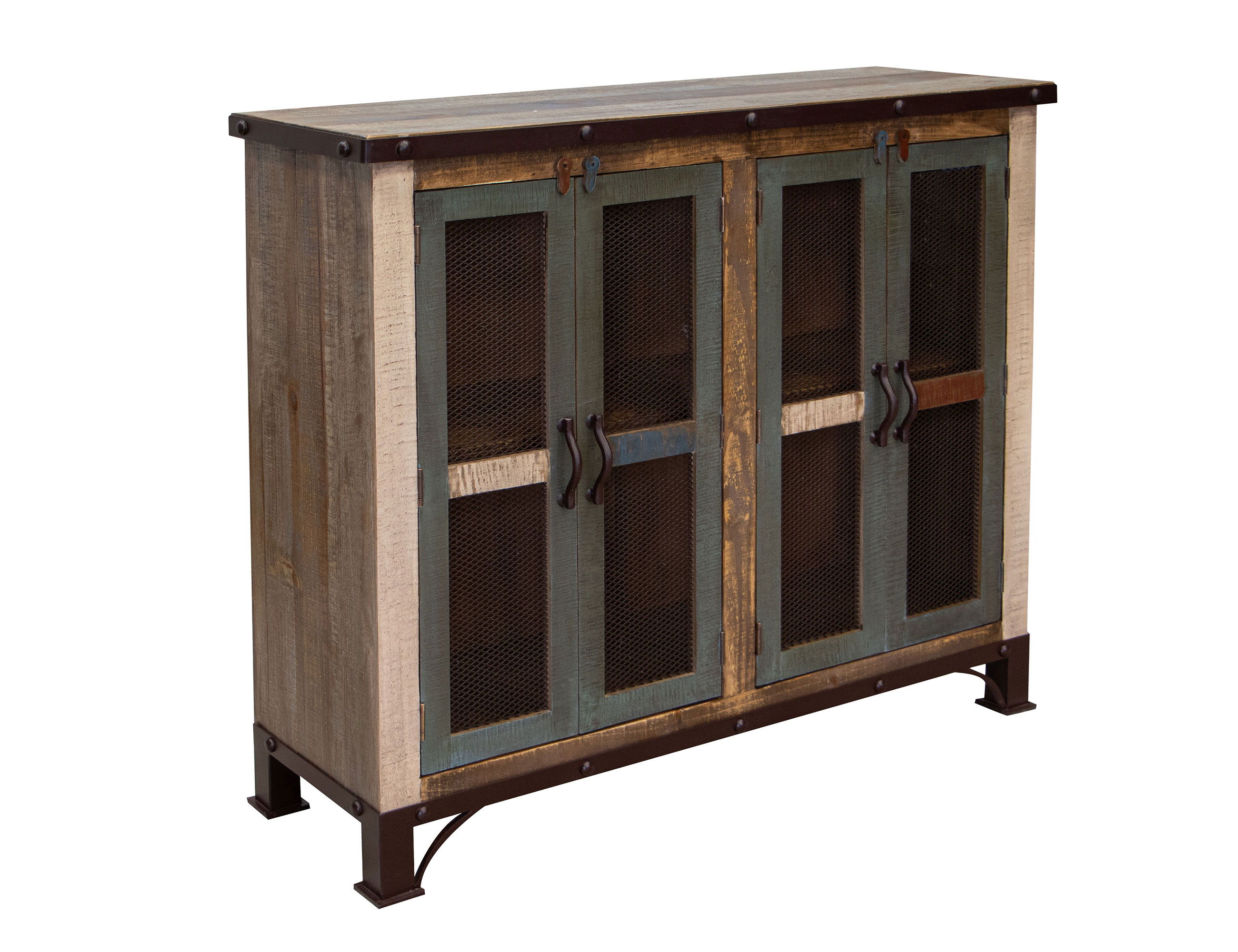 International Furniture Direct Antique - 4 Iron Mesh Doors Console / Buffet - Multicolor
