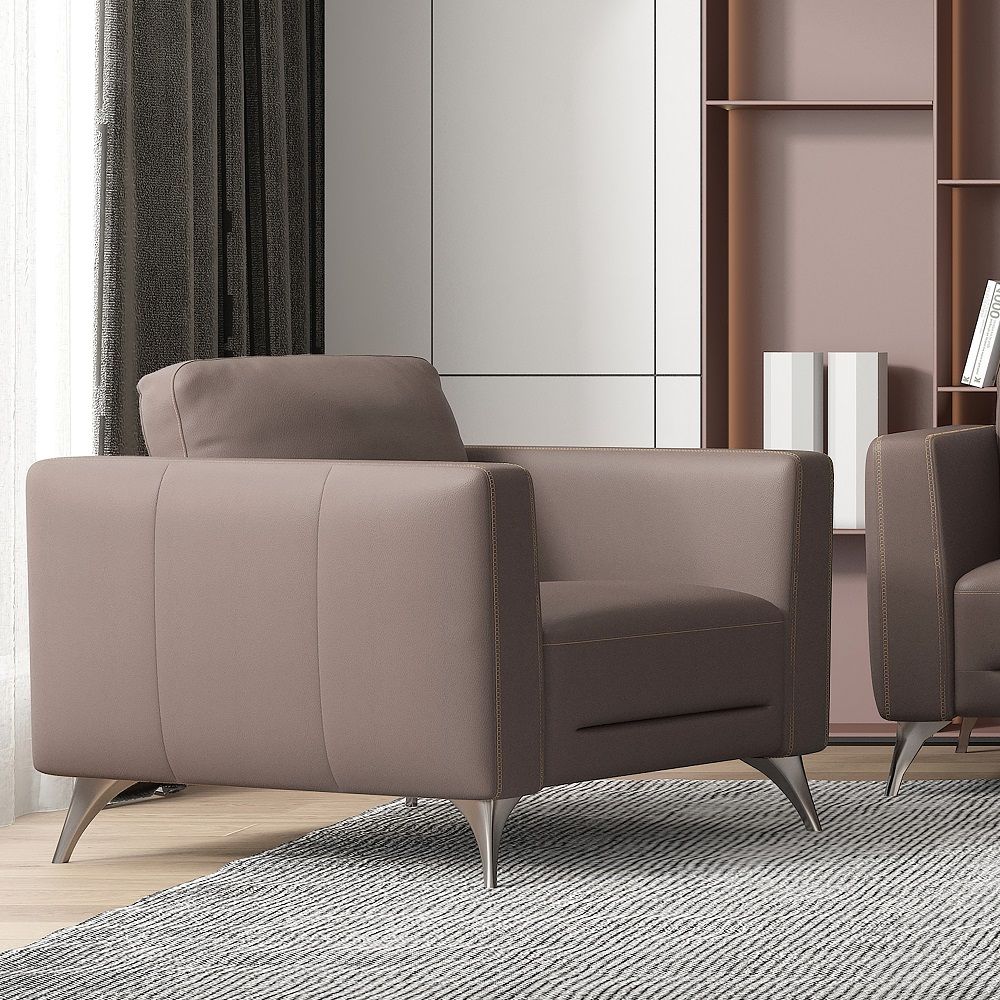 Malaga - Chair - Taupe Leather, dark brown