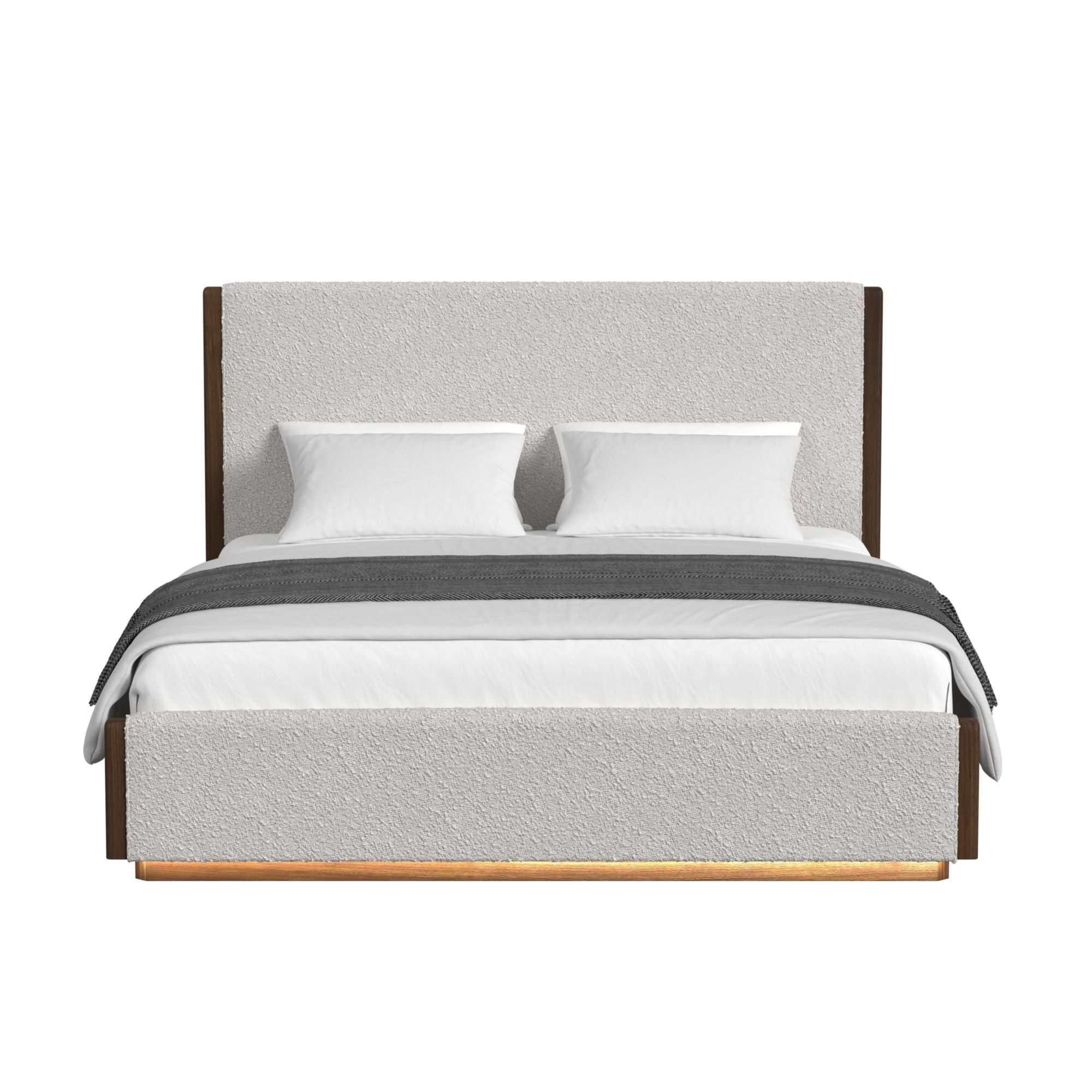 Brisbane - King Upholstered Bed With Boucle And LED - Beige / Brown