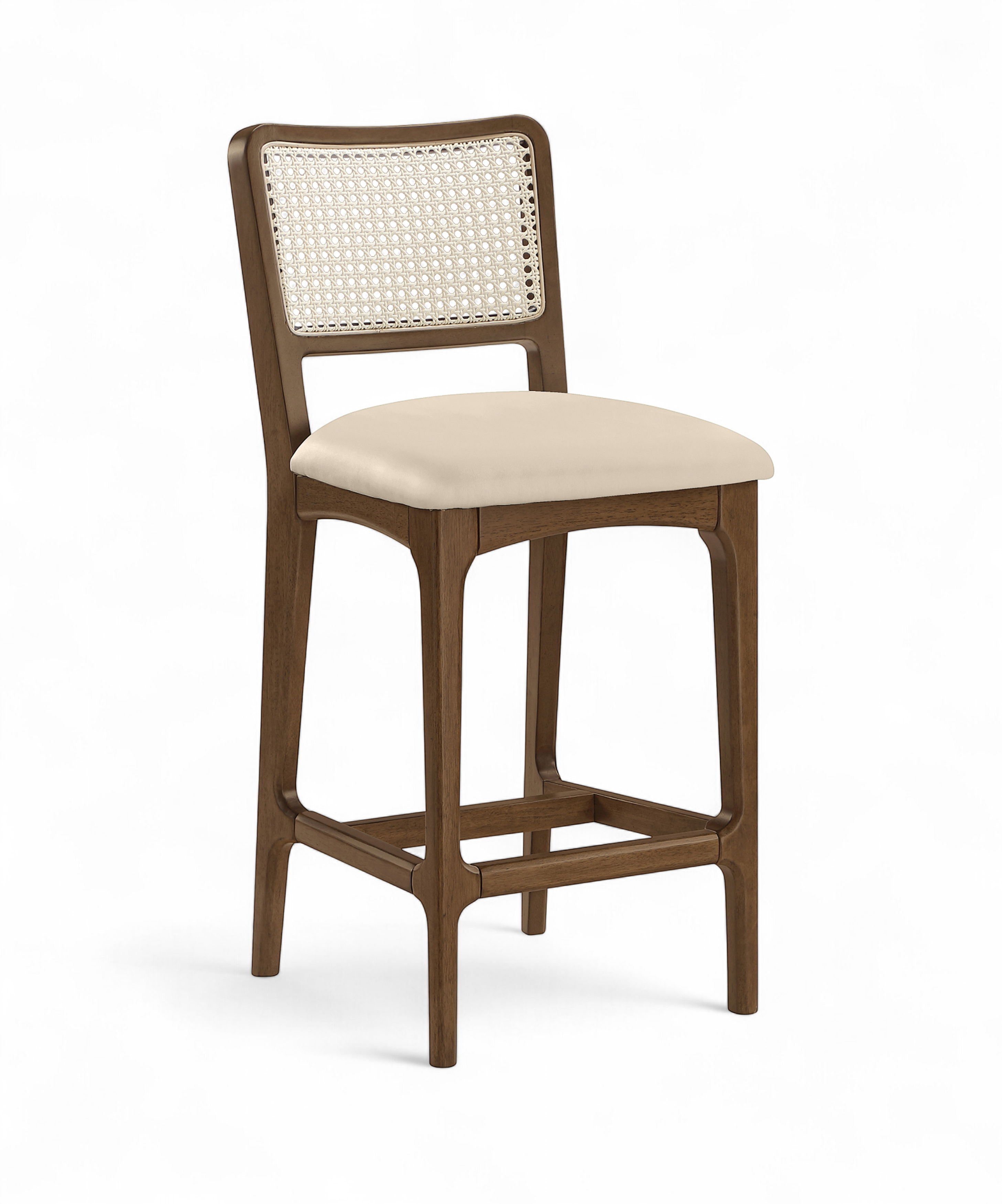 Atrium - Cane Back And Vegan Leather Upholstered Seat Counter Stool (Set of 2) - Beige