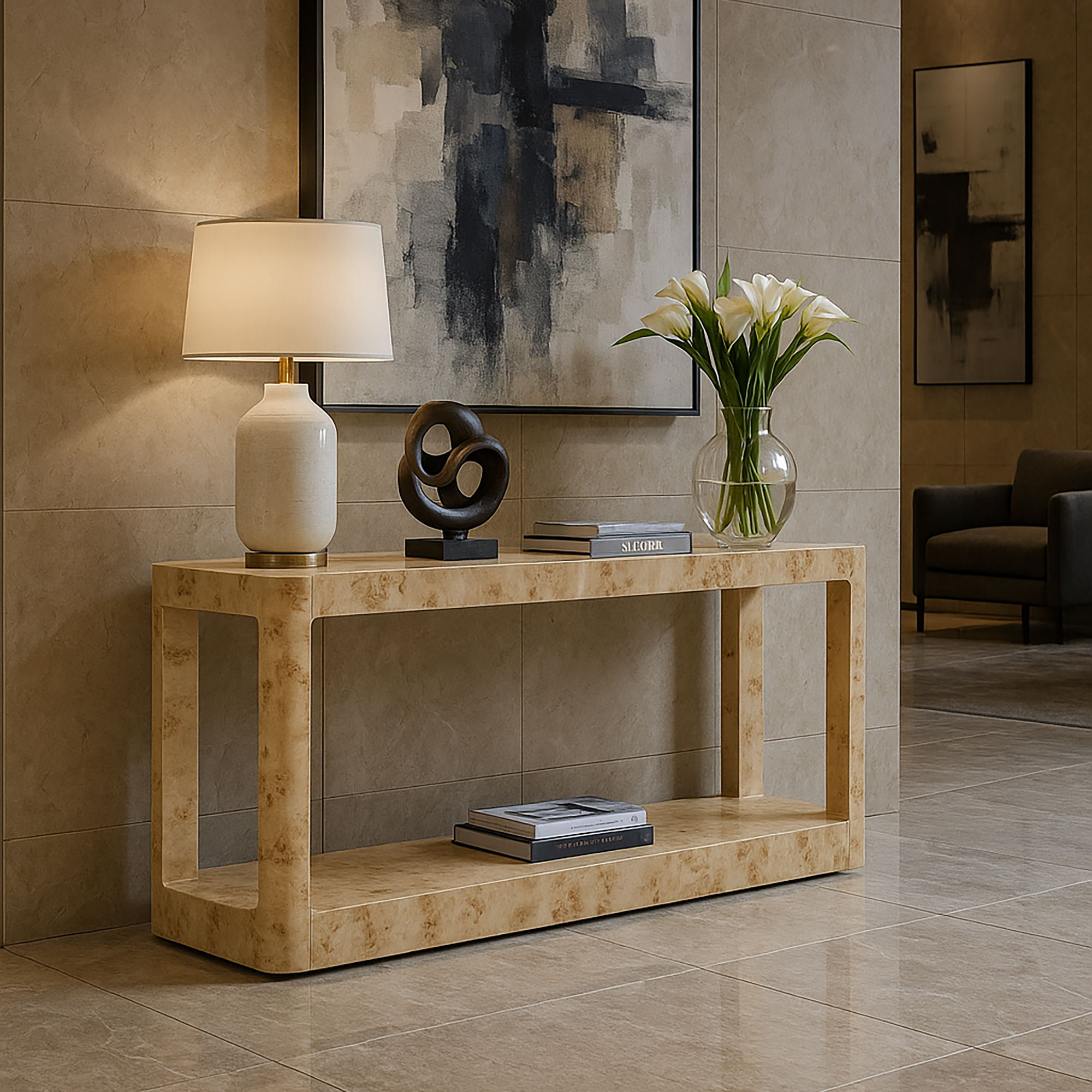 Reeves - Burl Wood Console Table - Natural