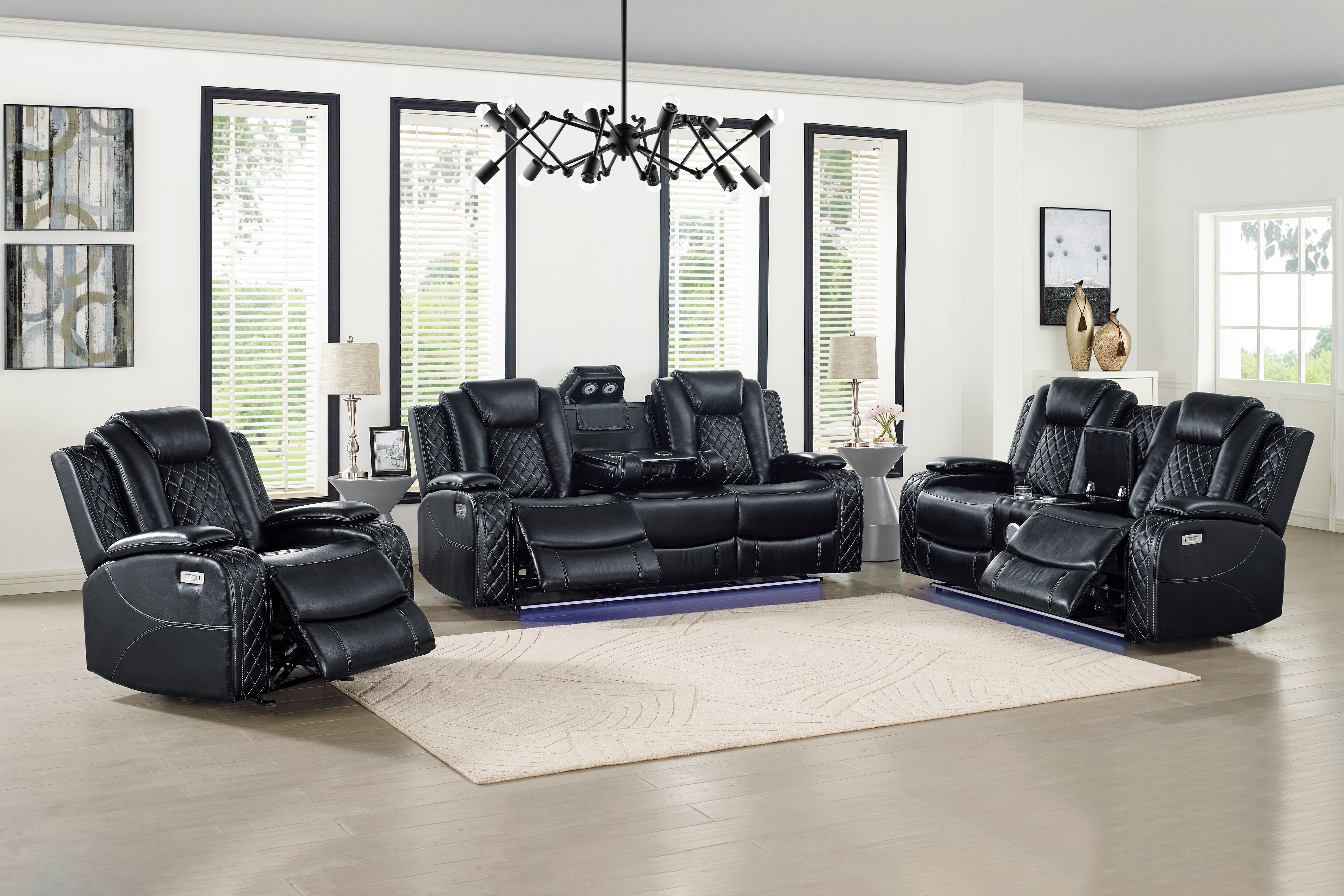 Orion II - Power P2 3 Piece Sofa & Loveseat & Chair - Black