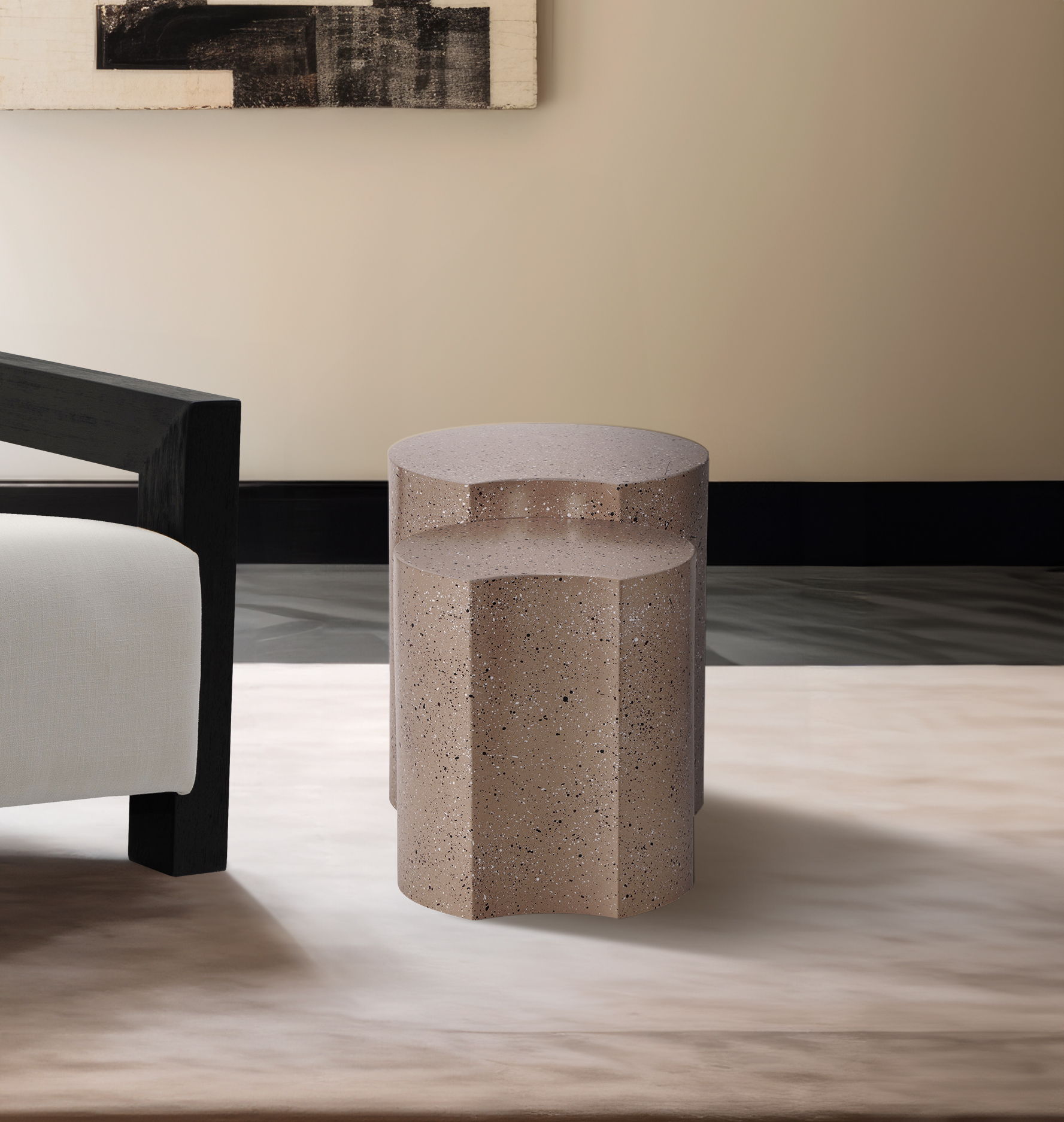 Dimple - 2 Piece Modular End Table - Taupe Terazzo Finish