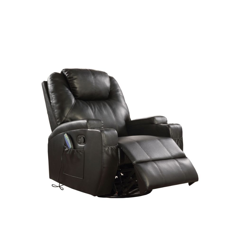 Waterlily - Motion Rocker Recliner With Swivel - Black Synthetic Leather, black