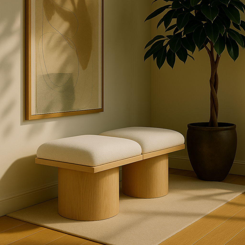 Pavilion - 31" 2 Piece Modular Bench With Natural Base - Cream