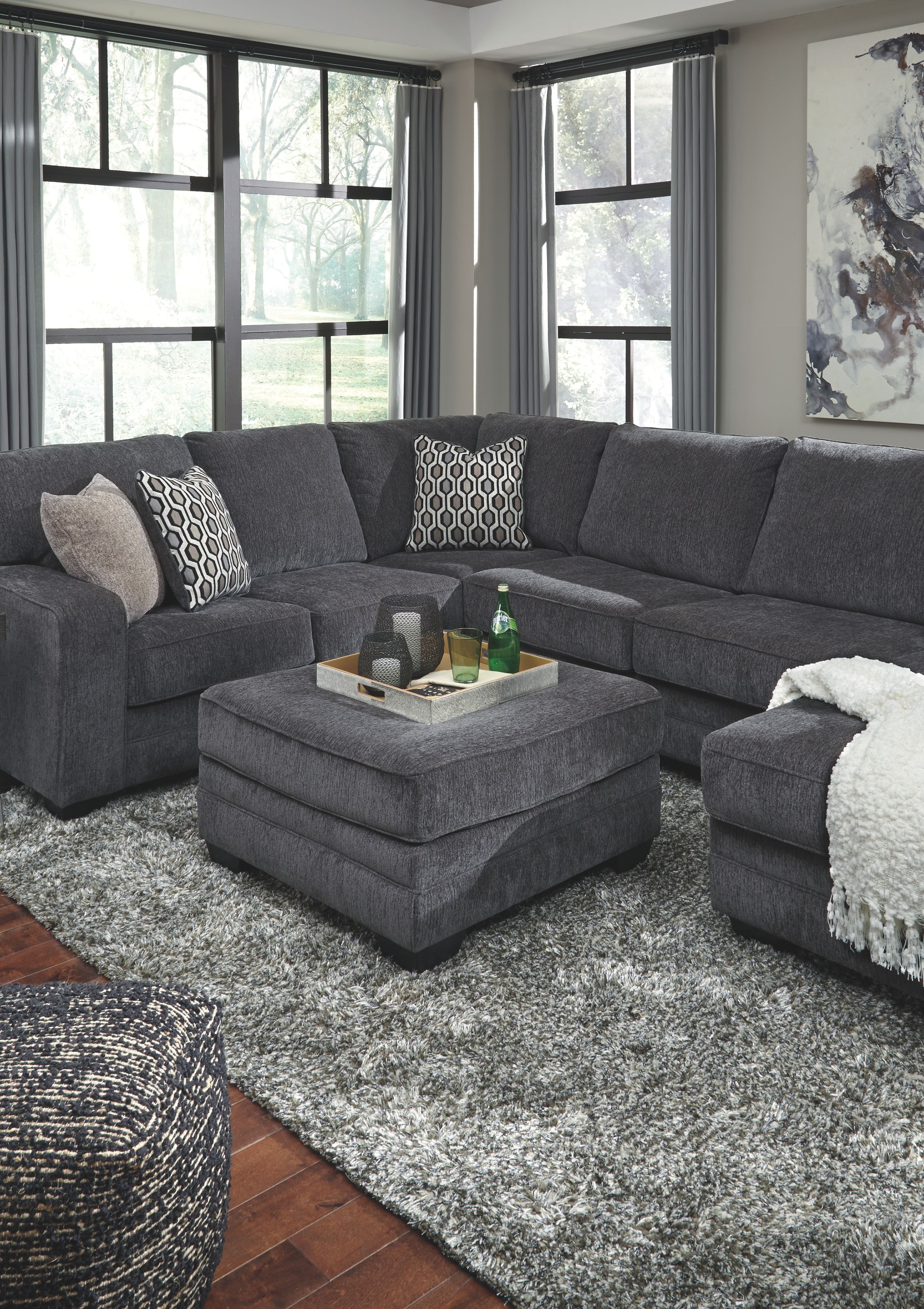 Ashley Furniture Tracling - 4 Pc. - Left Arm Facing Corner Chaise 3 Pc Sectional, Ottoman - Slate - Image 2