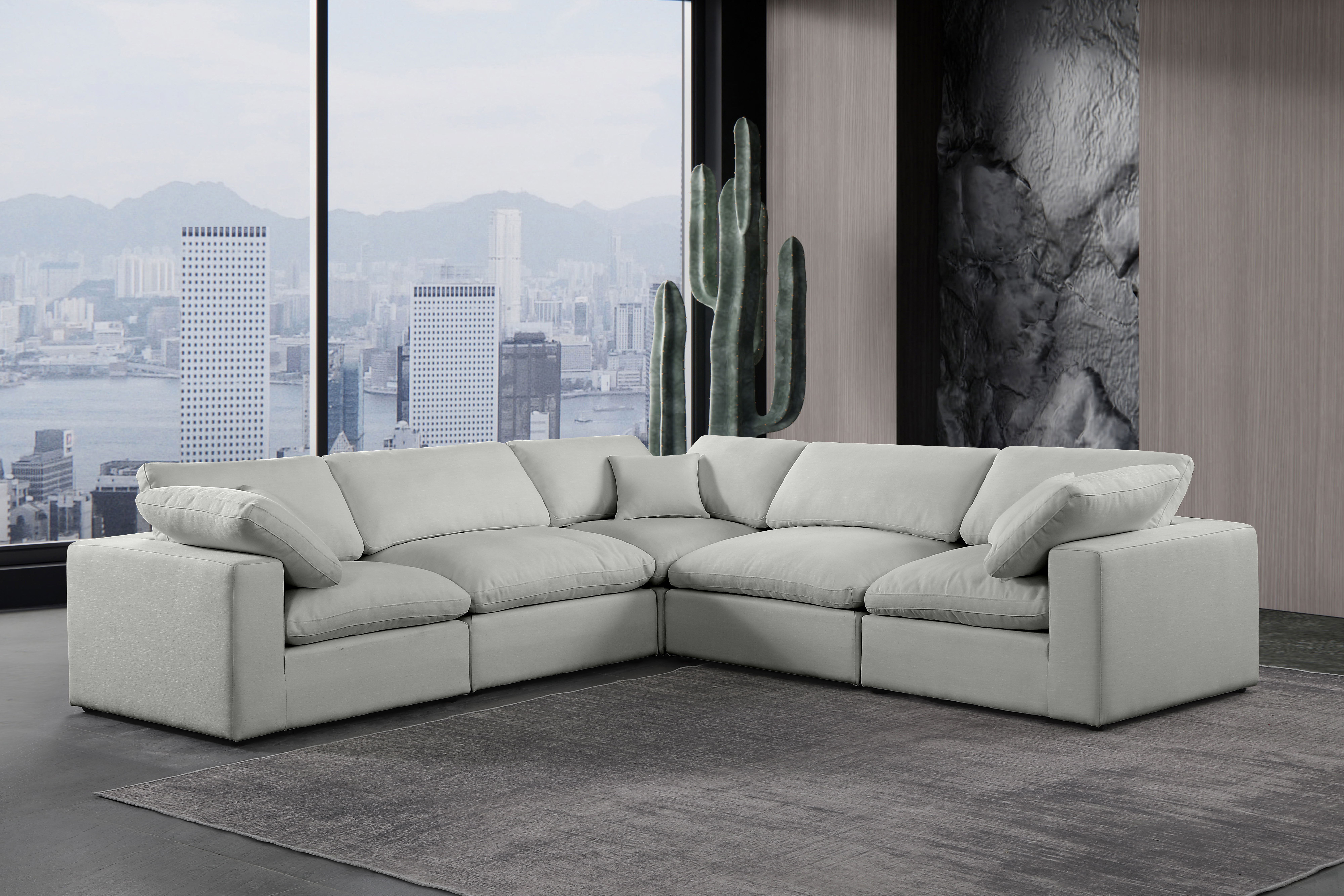 Comfy - 5 Piece Linen Modular Corner Sectional - Gray