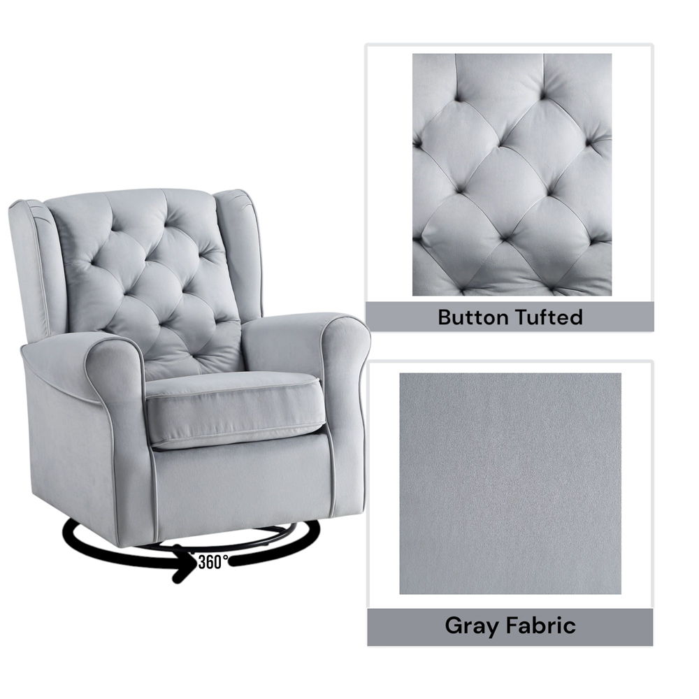 Zeger - Swivel Chair With Glider - Gray Fabric, light gray, view 7